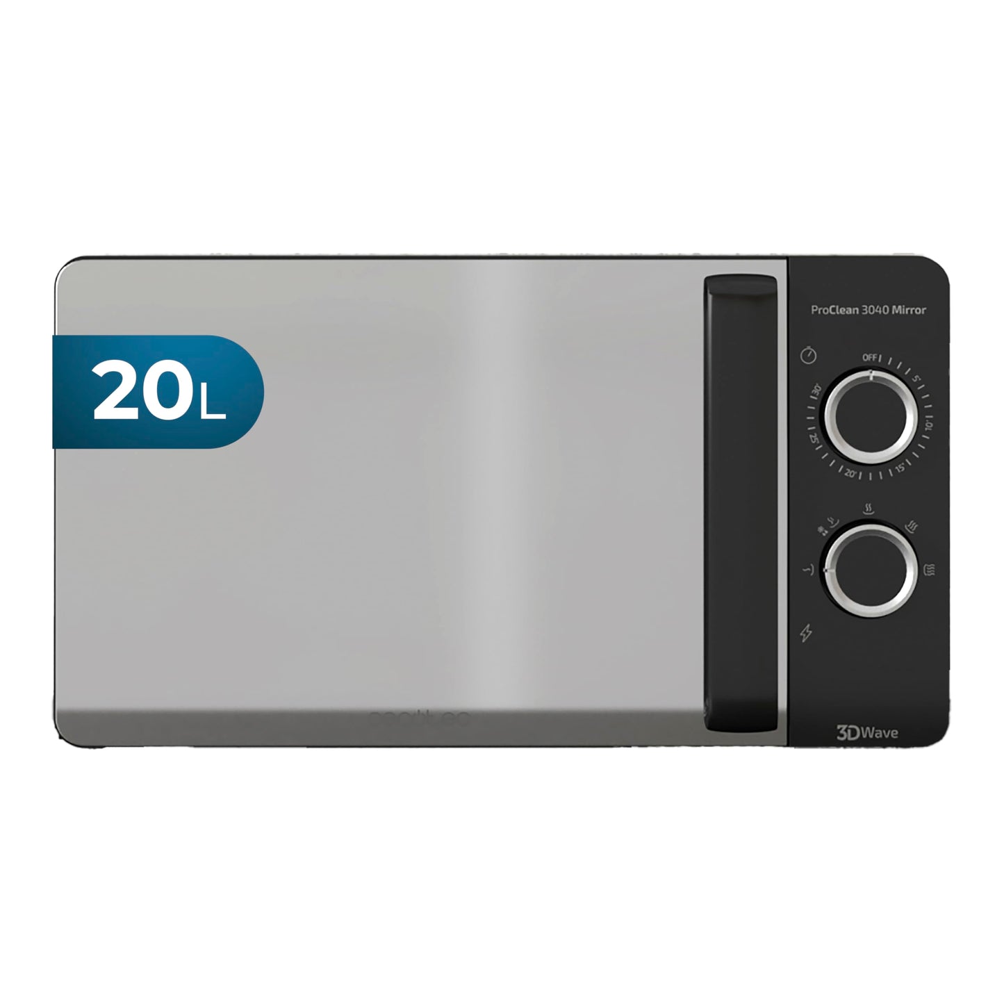 Cecotec Mikrowelle Pro Clean 5110 Inox. 700 W, Grill 800 W, 20 L, Ready 2 Clean, Beschichtung 3D Wave Frontspiegel, 8 Programme,60 Min Timer, LED, Edelstahl In Silber Schwarz