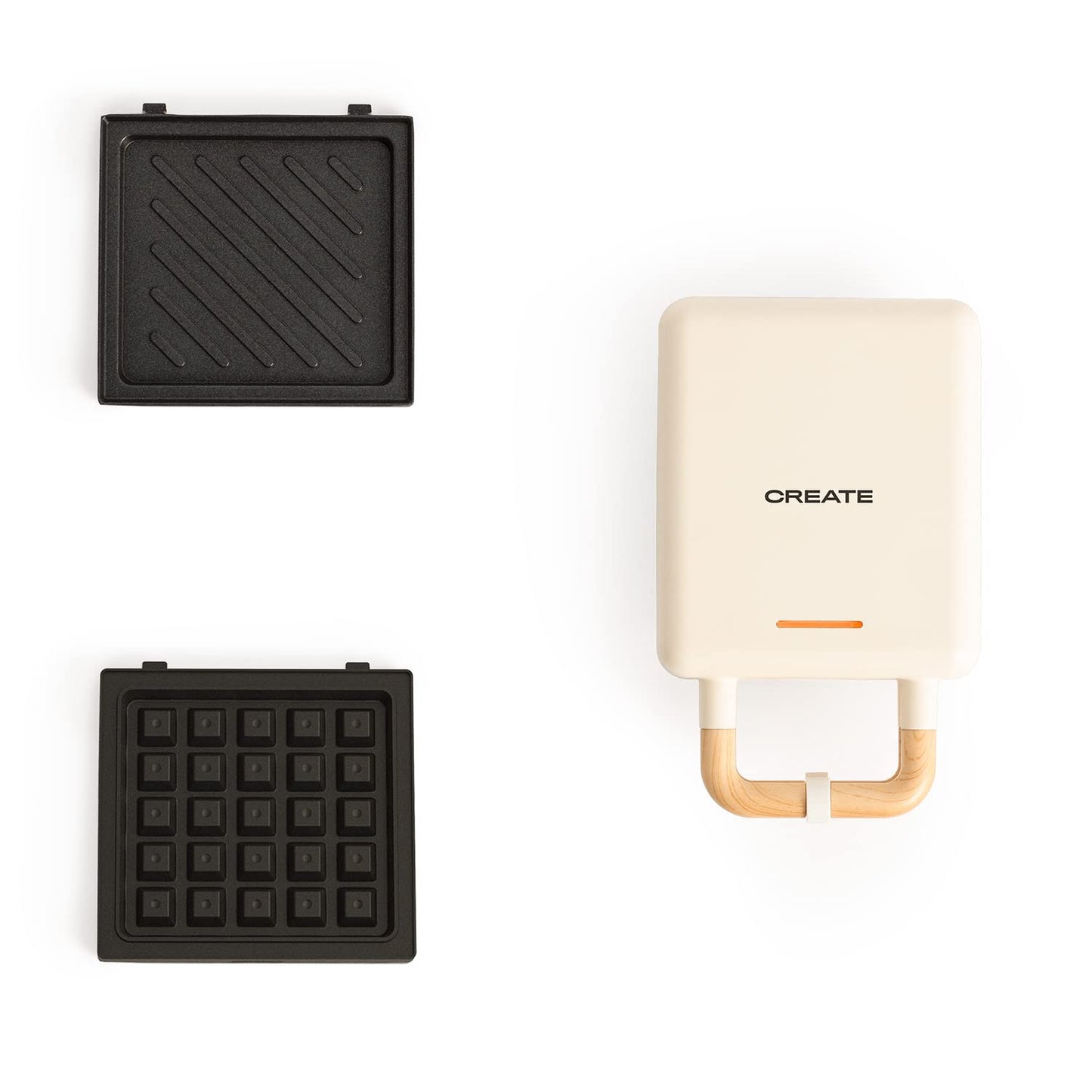 CREATE/STONE STUDIO/Sandwichmaker und Waffeleisen in Rosa-Barbie / 2 austauschbare Antihaftplatten, 1 Scheibe, 100º Offnung, BPA-frei, 105º Öffnung, Cool-Touch-Griff, 600W
