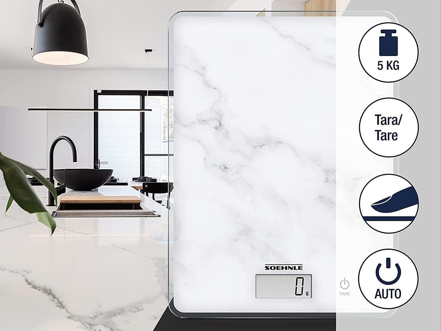 Soehnle Küchenwaage Page Compact 300 weiß, digitale Küchenwaage bis zu 5 kg Tragkraft, Waage mit leicht ablesbarer LCD-Anzeige, Digitalwaage mit Zuwiegefunktion