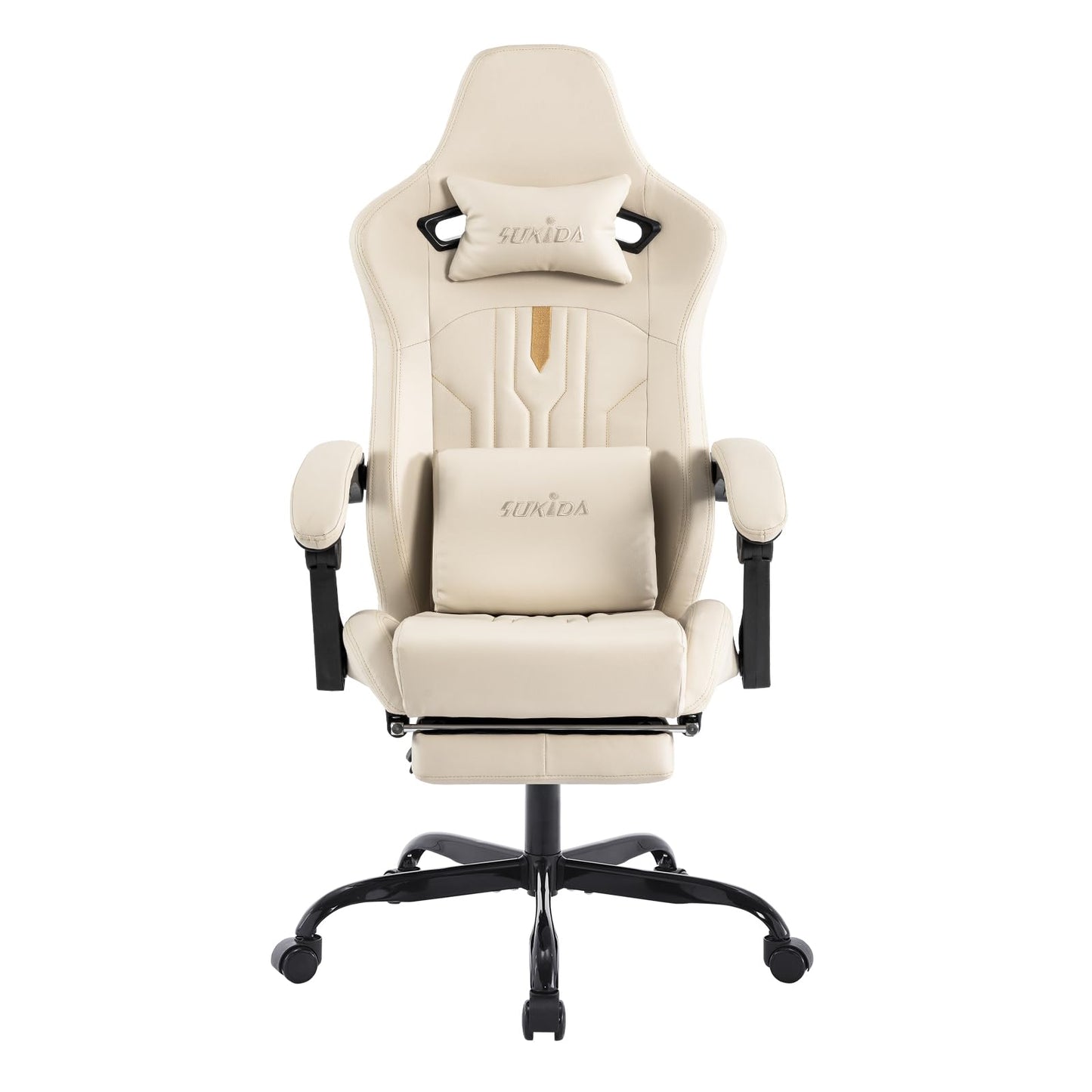 SUKIDA Gaming Stuhl Computerstuhl Ergonomischer Gaming Chair mit Fußstütze Bürostuhl Ergonomischer Computerstuhl mit Lendenwirbelstütze Schwarz