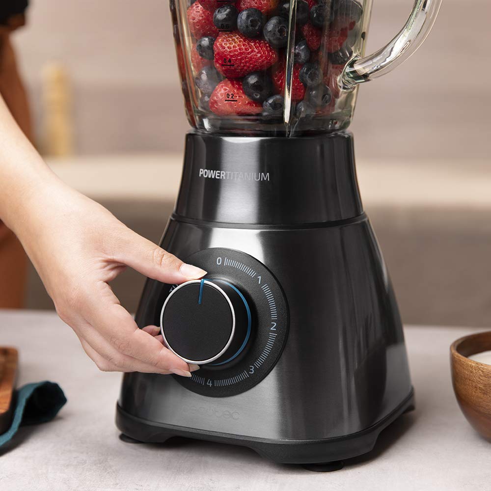 Cecotec Standmixer Power Black Titanium 1800MAX Blend It, 1800 W maximale Leistung, 5 Geschwindigkeiten, 6 Klingen aus Edelstahl, Ice-Crush-Funktion, Turbo- und Smoothie-Funktion, AutoClean-Funktion