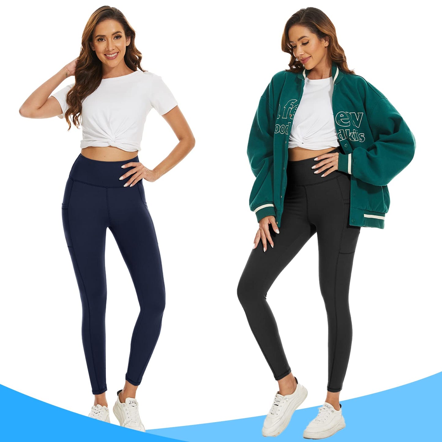 2-Pack Women’s High Waist Sport Leggings – With Pockets, Squat-Proof