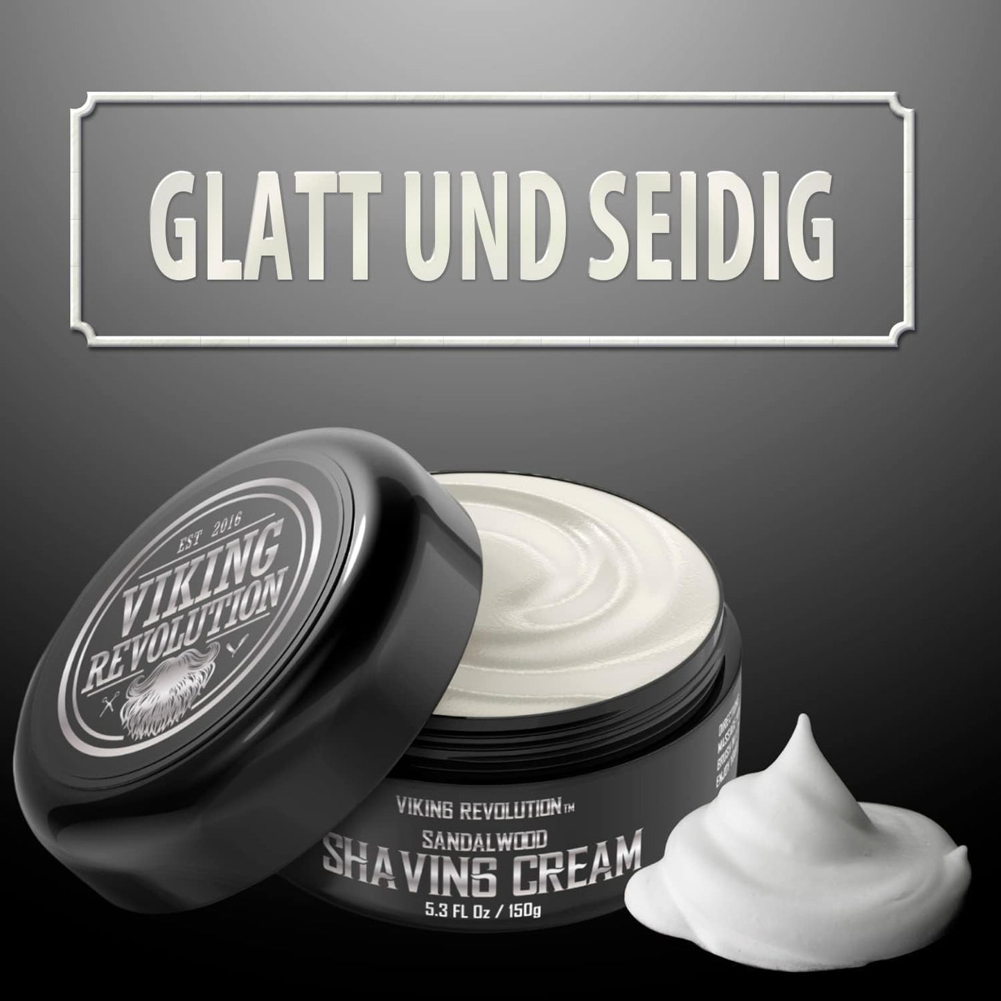 Viking Revolution - Luxus-Rasiercreme Männer - Sandelholzduft - Weiche, Glatte & Seidige Shaving Cream Men - Reichhaltiger Schaum für die Sanfteste Rasur - 150 g