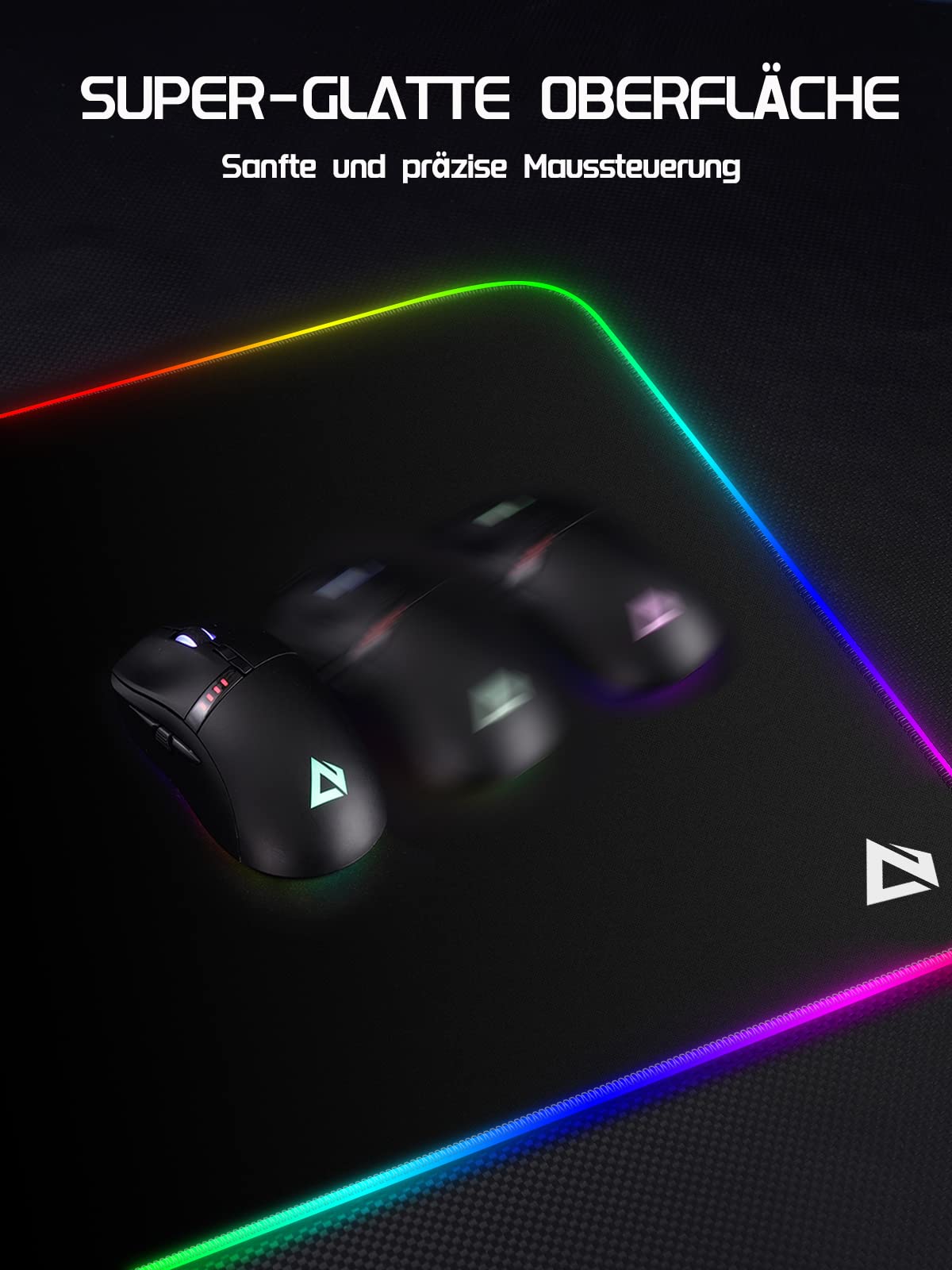 EASEMO Gaming Mauspad, RGB Mousepad, XXL groß (900 x 400 x 4 mm) mit 7 LED-Farben, 11 Beleuchtungsmodi, und wasserdichter Stoffoberfläche, rutschfeste Gummiunterseite für PC, Laptop, Tastatur