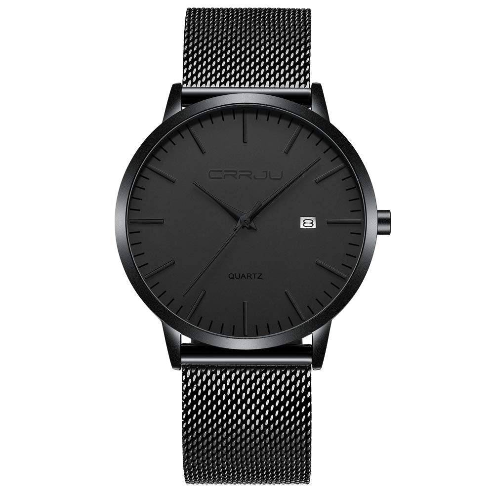 CRRJU Herren Uhr Ultra Dünne Wasserdicht Armbanduhr Herren Mode mit Schwarz Edelstahlband Mesh Analog Quarz Business Männer Uhren