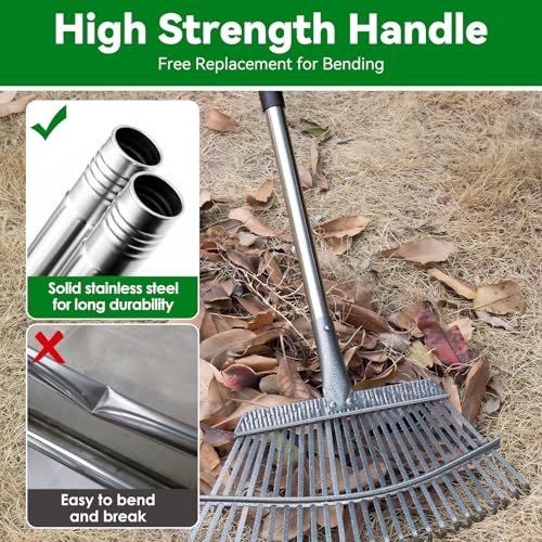 25-Zinken Garten Rechen für Laub, Rasen & Gras, Verstellbarer Langer Stiel Laubrechen, Breiter Metall-Rechenkopf, Ergonomisches Design, Effiziente Reinigung Laubsammler für Garten, Rasen, Moos