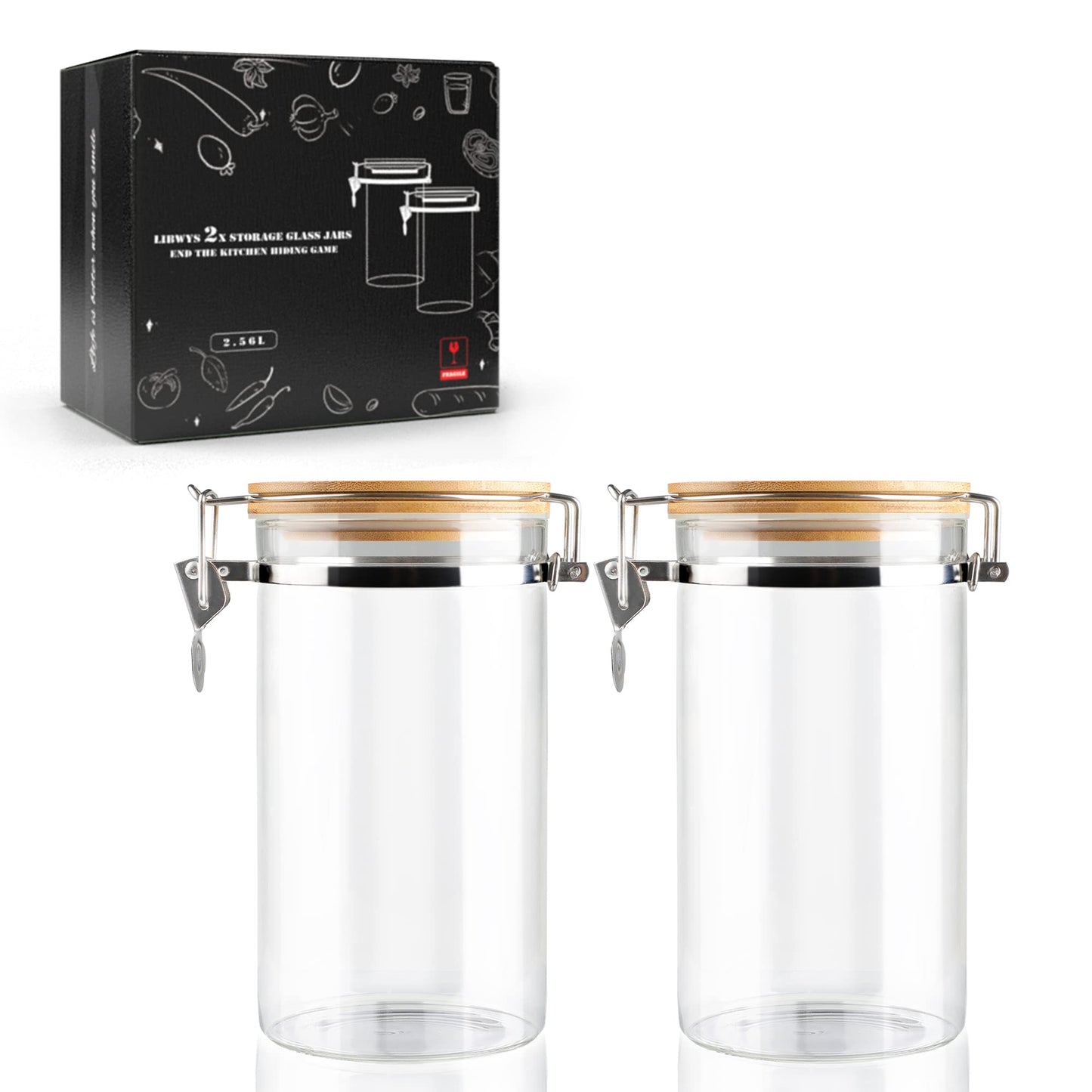 LIBWYS 12er Set Vorratsgläser mit Deckel Eckig Vorratsdose Glas - in 3 Größen: 720ml;1150 ml; 1580 ml - 12pcs Plus Edition