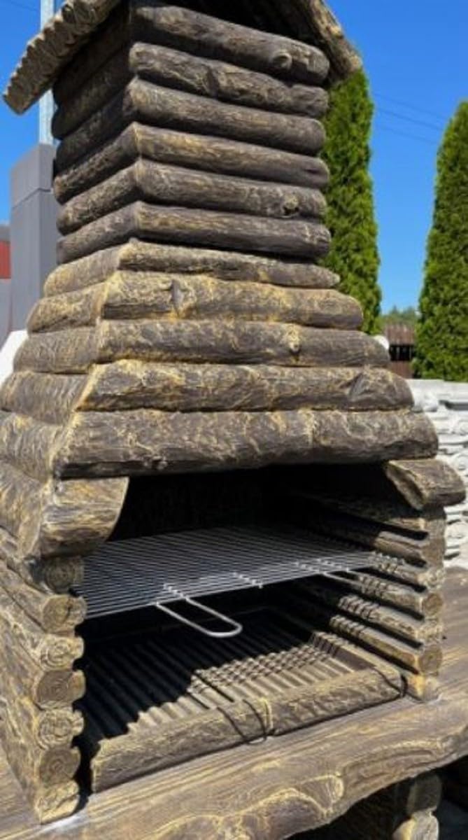 Casa Padrino Luxus Gartengrill Braun 162 x 70 x H. 205 cm - Beton Grillkamin in Holzoptik - Luxus Garten Accessoires