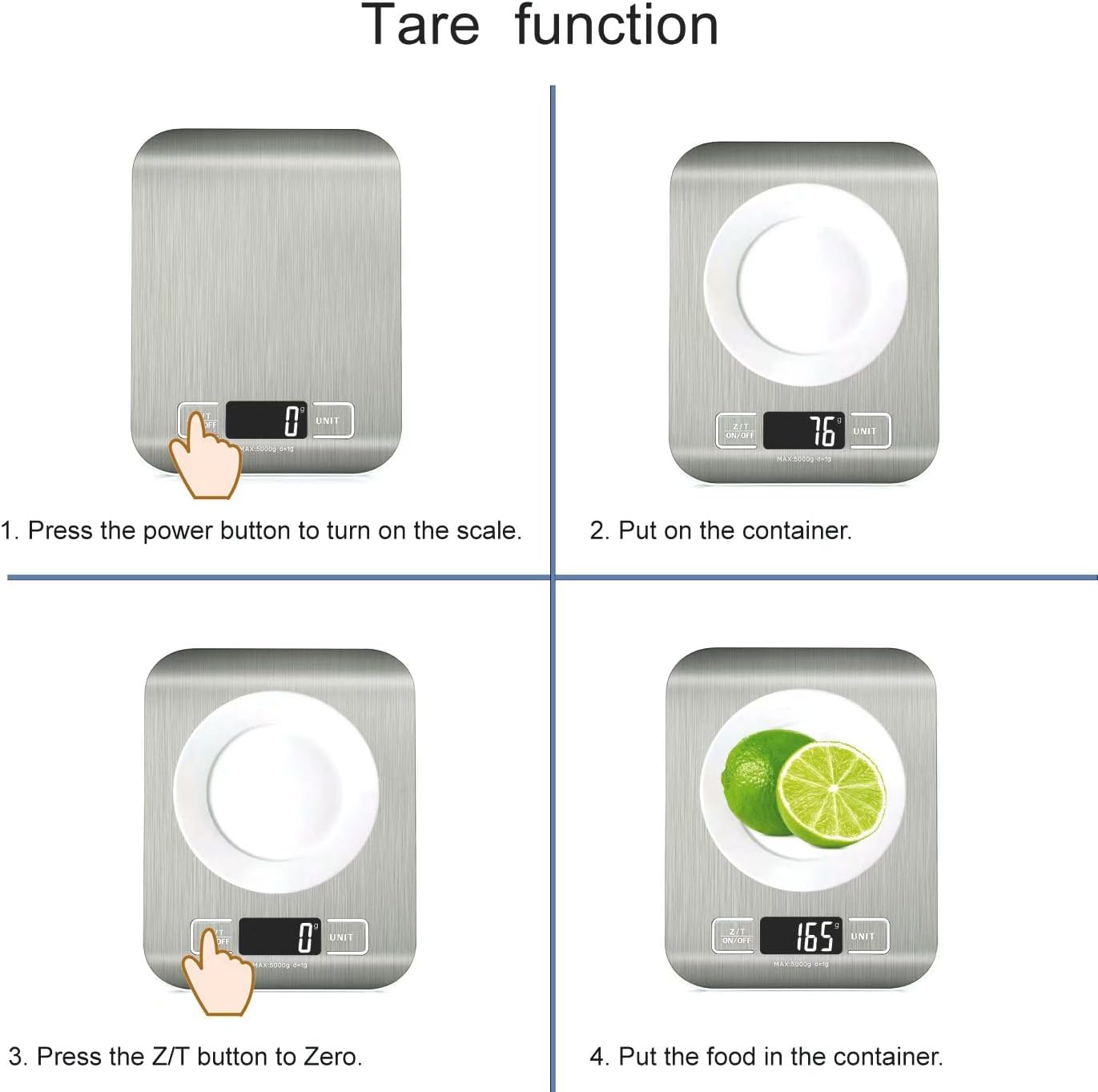 HomeFashion Küchenwaage Edelstahl, Hochpräzise 5kg 1g Digitalwaage mit LCD Display, Tara-Funktion, 6 Maßeinheiten, Batterien inklusive