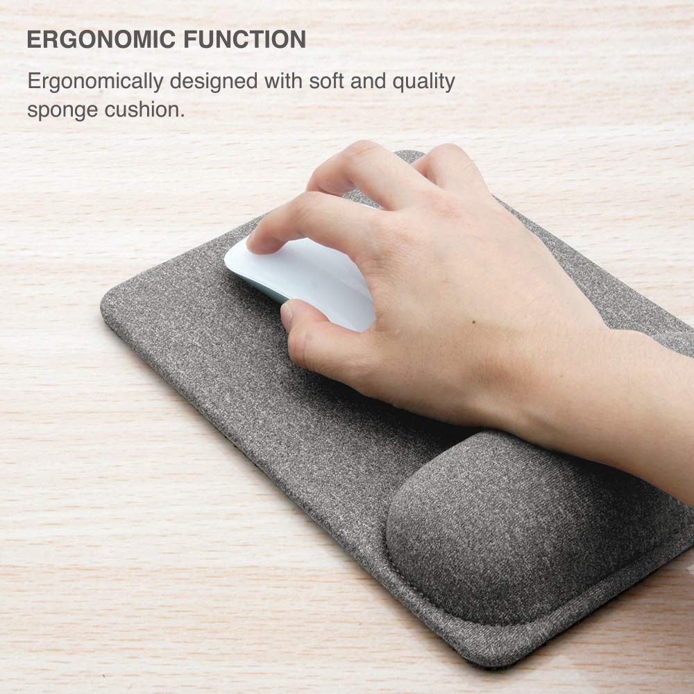 SenseAGE Mauspad mit Handauflage | Mousepad mit Kissen für Alle Maus | ergonomisch Mausunterlage gegen Handgelenkschmerzen für Büro/Homeoffice | Grau (225 x 155 mm)