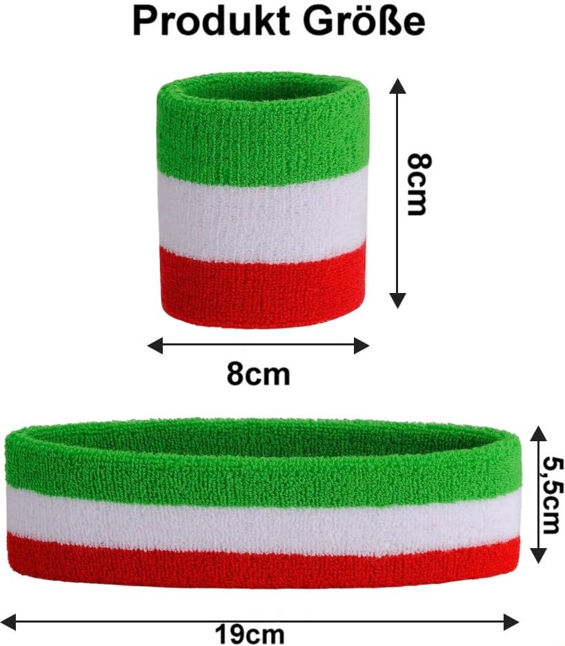 Hatstar 3-teiliges Schweißband Set | 1x Stirnband + 2X Schweißbänder für Handgelenke | Stirnband Damen & Herren | Accessoire für Karneval & Fasching Aerobic Kostüm