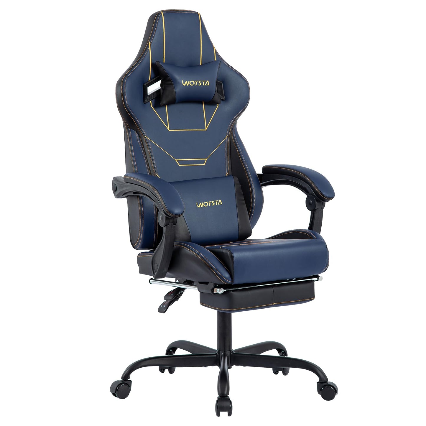 WOTSTA Gaming Chair Ergonomic Gaming Chair Office Chair with Footrest Racing Computer Chair Height Adjustable Padded Computer Chair Lumbar Support Blue