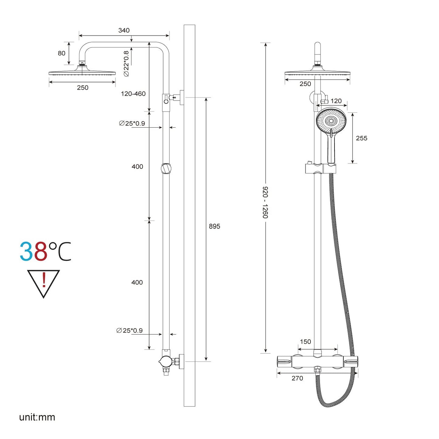 Rainsworth Thermostatic Shower System Round Rain Shower Set