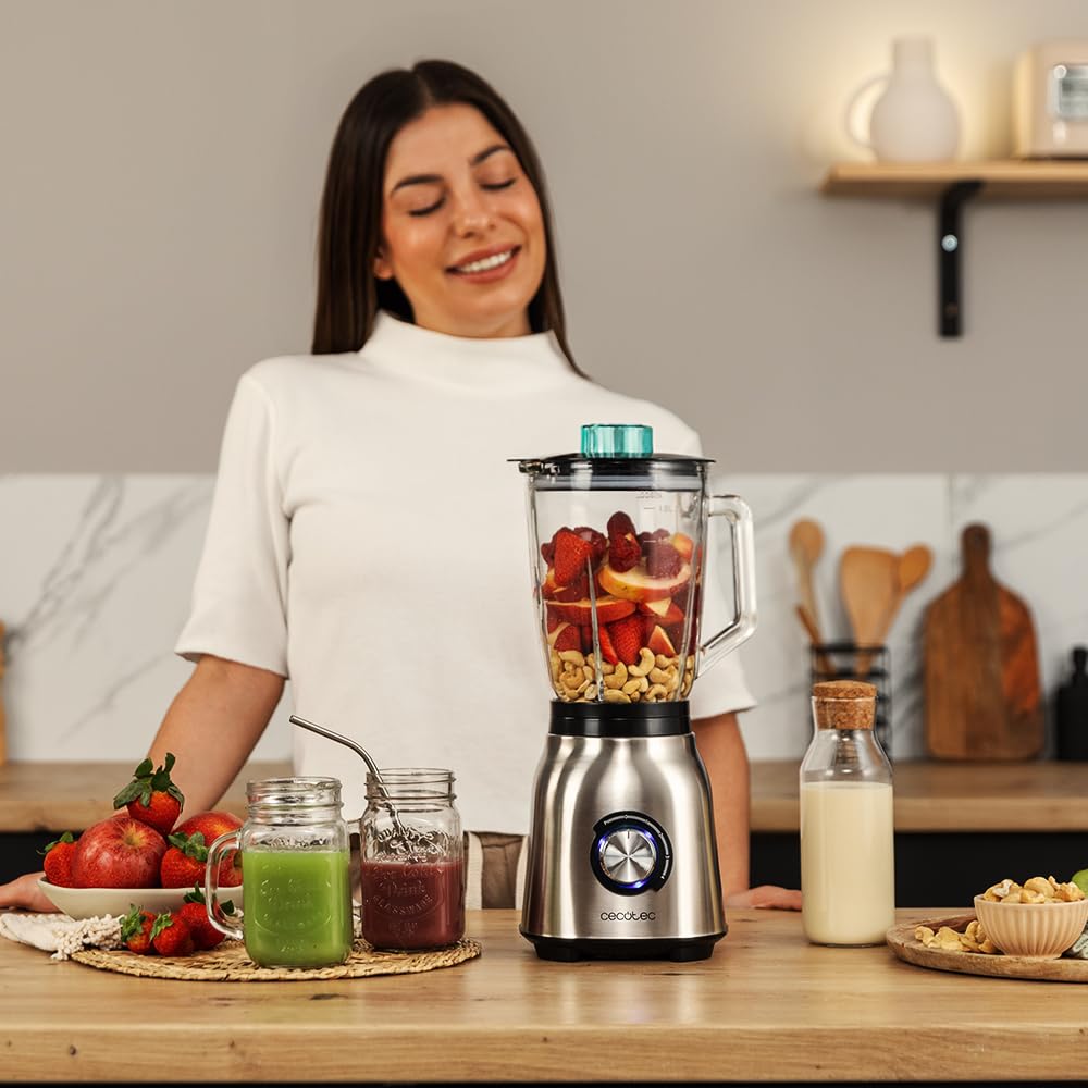 Cecotec Standmixer Power Black Titanium 1800MAX Blend It, 1800 W maximale Leistung, 5 Geschwindigkeiten, 6 Klingen aus Edelstahl, Ice-Crush-Funktion, Turbo- und Smoothie-Funktion, AutoClean-Funktion