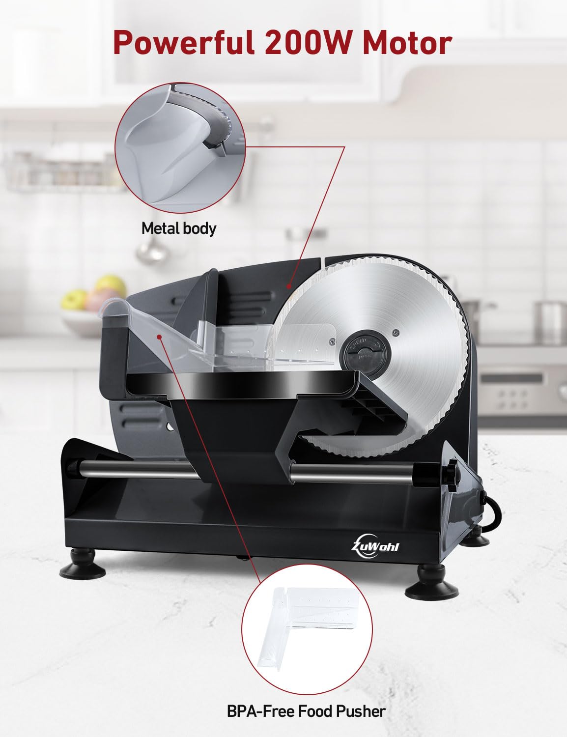 200Watt Electric All-Purpose Slicer Stainless Steel - Adjustable Food Processor 0 to 15mm - 2 Blades - Sausage Slicer - Bread Slicer, Ham Slicer, Electric Knife Meat & Cheese