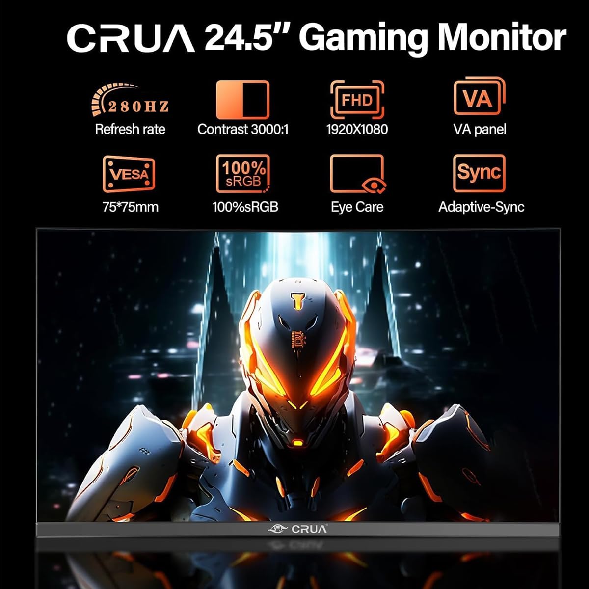CRUA 27 Inch 200Hz Curved Gaming Monitor, FHD 1080P 1800R PC Monitor, 1ms GTG with FreeSync, Low Motion Blur, Eye Protection, VESA, DisplayPort, HDMI, Black