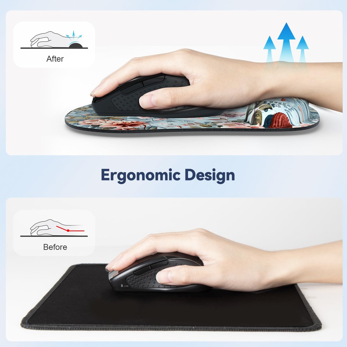 TECKNET Mauspad mit Gelkissen, Memory Foam Mousepad Ergonomisches Wasserdicht Komfort Mausmatte mit Handgelenkpolster Handauflage für Alle Maus Offfice Heim Computer Laptop