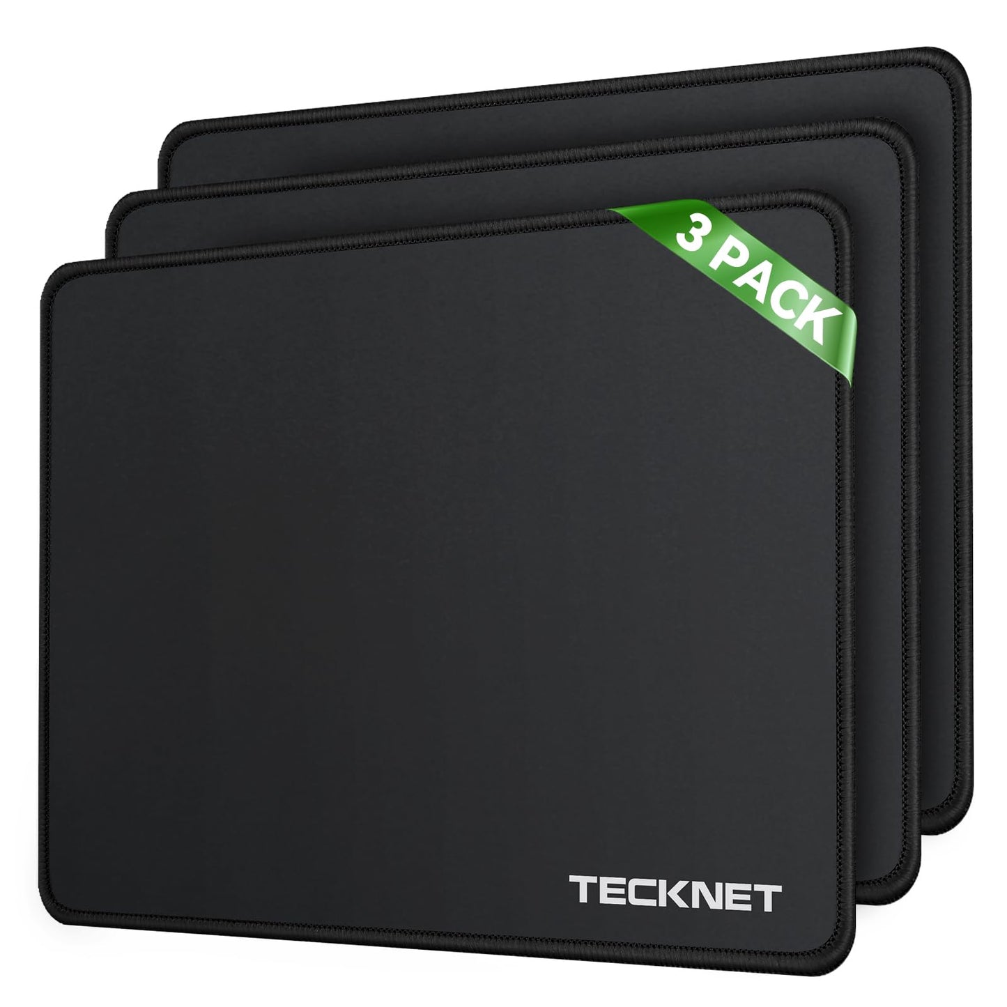 TECKNET Mauspad, 3 Pack Mousepad 270 x 210 mm, wasserdichte Gaming Mauspad Mausmatte mit vernähte Kanten, rutschfeste Gummiunterseite, Glatte Oberflächen, Geeignet für Computer, Laptop und PC