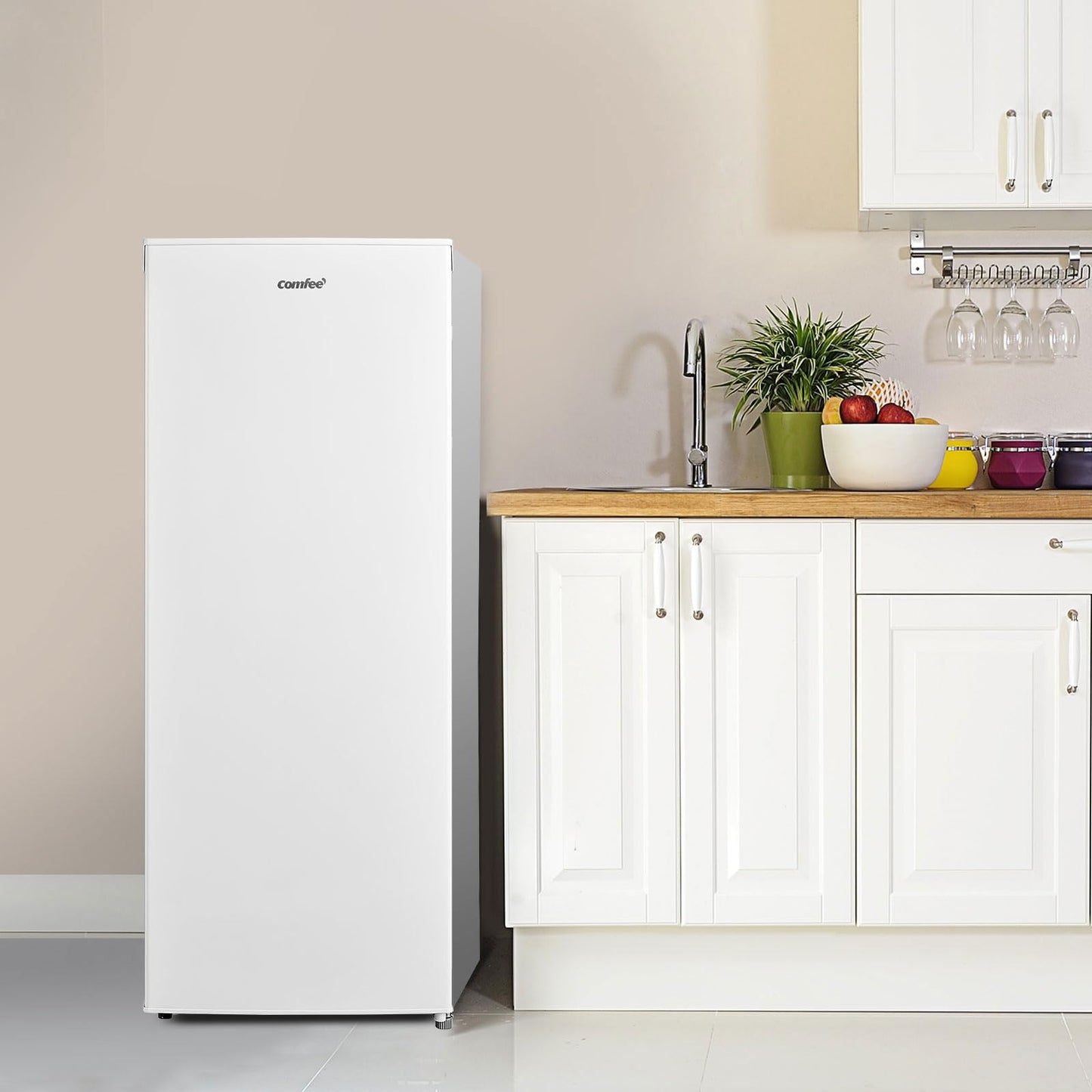 COMFEE' RCU60WH2(E) 60L Gefrierschrank senkrecht, 3 Fächer, Eintür, einstellbare Temperatur, umkehrbare Tür, leise, Freistehend, Weiß