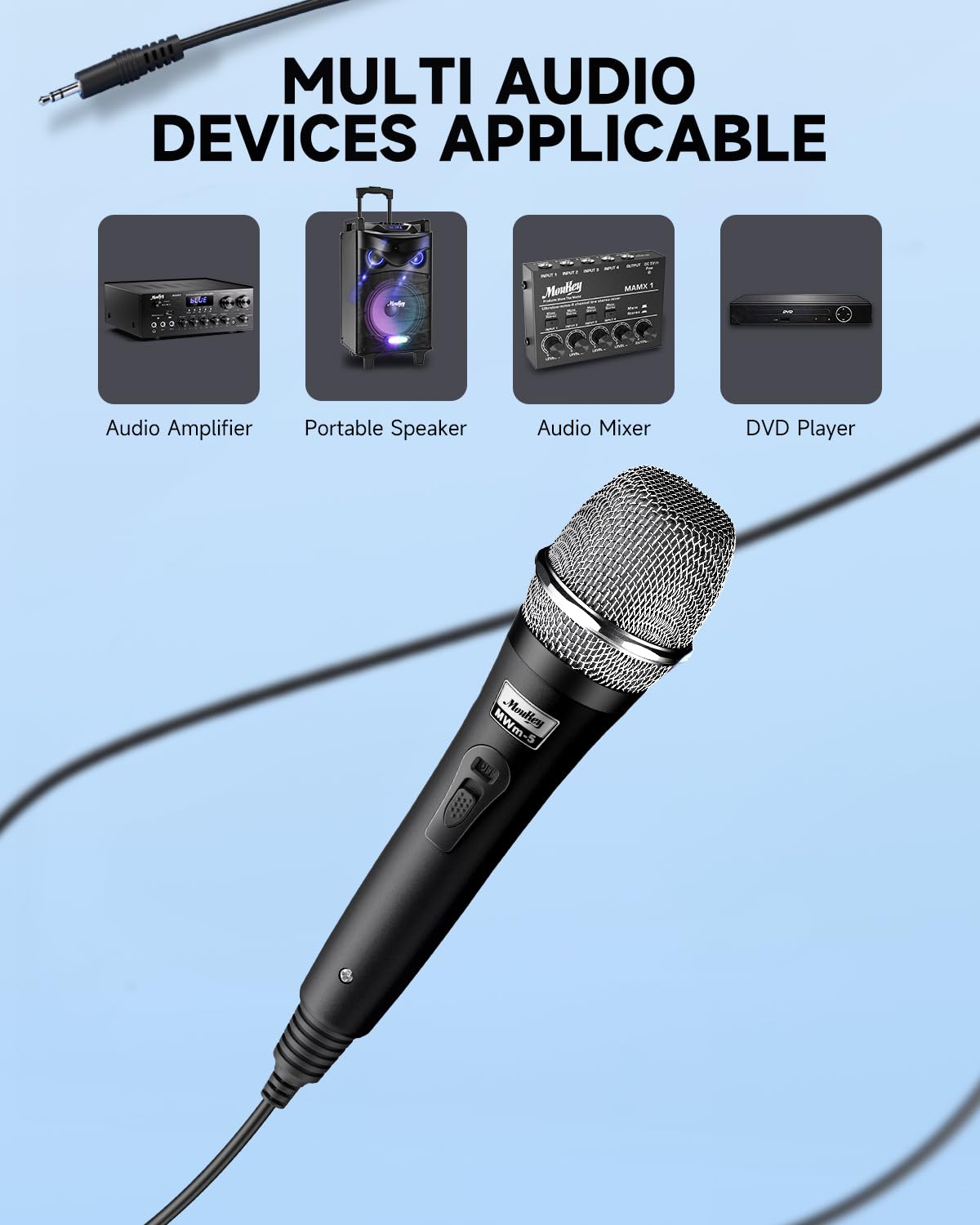 Moukey Dynamisches Mikrofon mit 4M/13ft Kabel, Metall Karaoke Handmikrofon, XLR-Mikrofon für Gesang/Bühne/Party, Kompatibel mit Karaoke Maschine/PA Anlage/Verstärker/Mixer, Grau