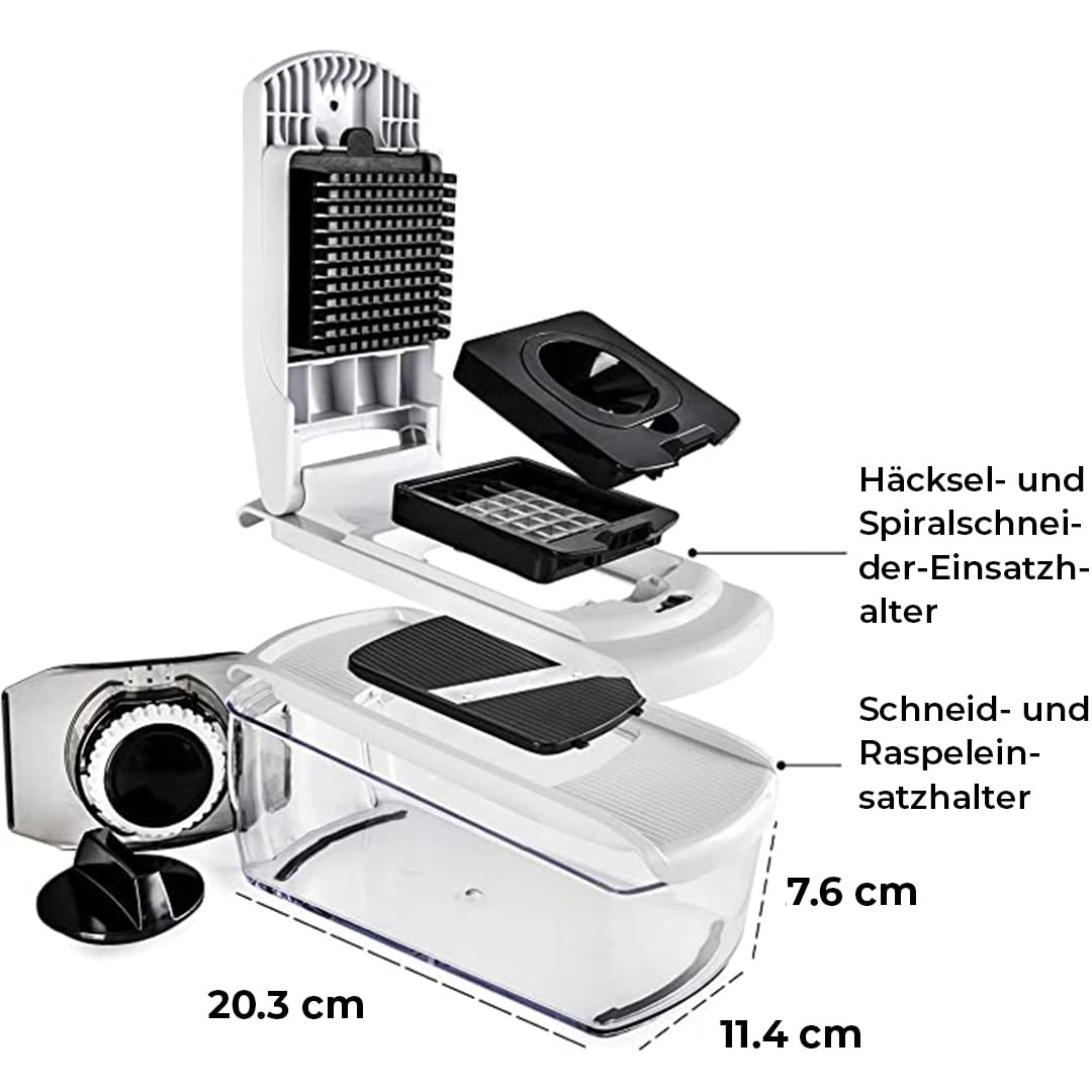 Gemüseschneider Mandoline Gemüsehobel - Gemüse Schneider Gurkenhobel Zwiebelschneider Kartoffelschneider Obstschneider - Reibe für Gemüse und Käse - Julienneschneider (6-in-1 Kompakt Weiß)