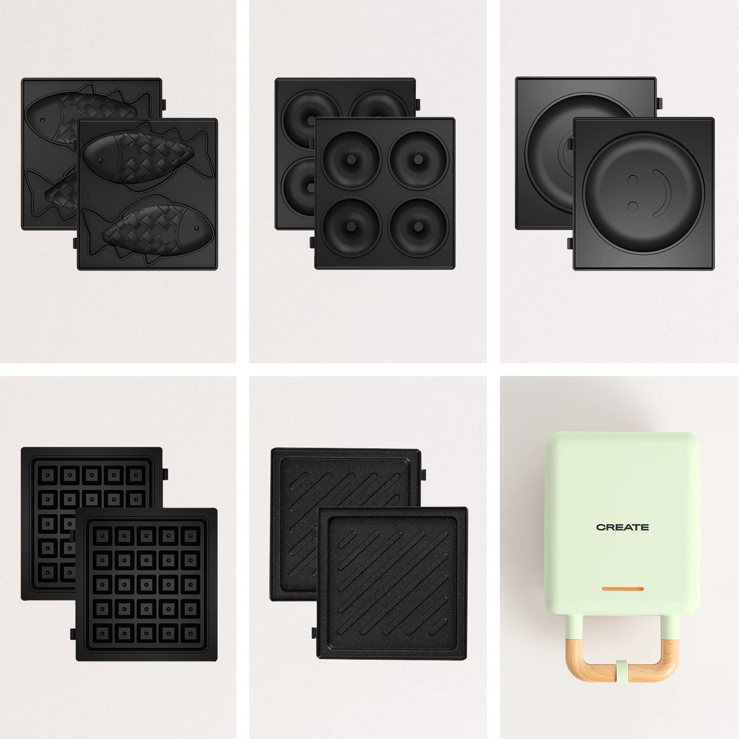 CREATE/STONE STUDIO/Sandwichmaker und Waffeleisen in Rosa-Barbie / 2 austauschbare Antihaftplatten, 1 Scheibe, 100º Offnung, BPA-frei, 105º Öffnung, Cool-Touch-Griff, 600W