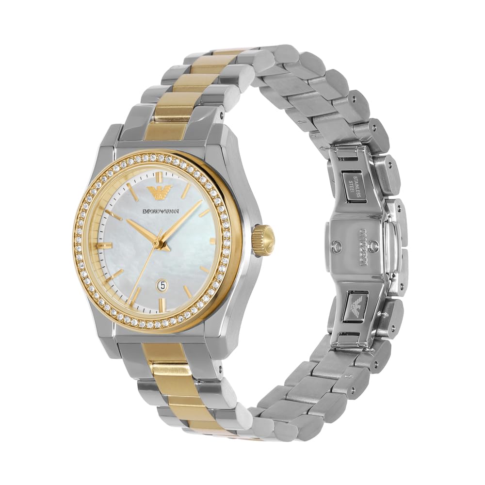 Emporio Armani Damenuhr, Dreizeiger Quarzwerk und 32mm Gehäusegröße mit Edelstahl-, Leder- oder Silikonarmband