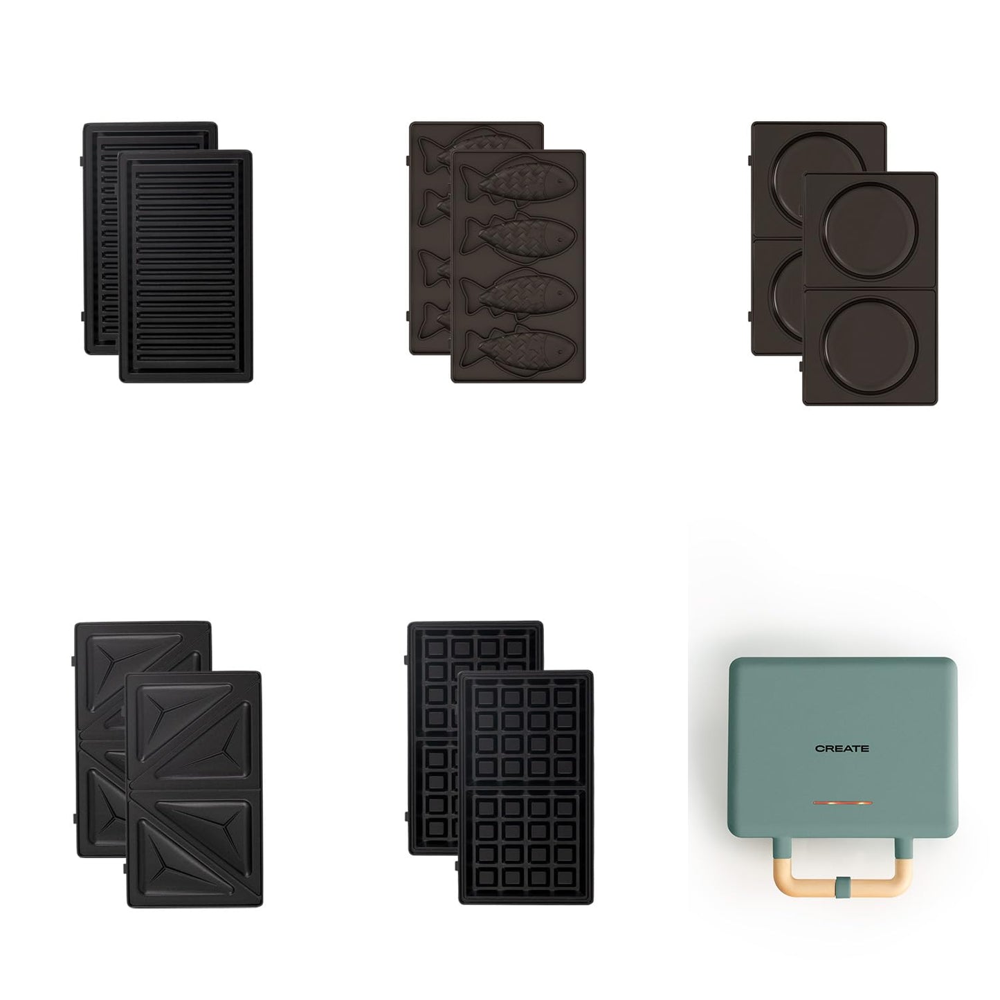 CREATE/STONE STUDIO/Sandwichmaker und Waffeleisen in Rosa-Barbie / 2 austauschbare Antihaftplatten, 1 Scheibe, 100º Offnung, BPA-frei, 105º Öffnung, Cool-Touch-Griff, 600W