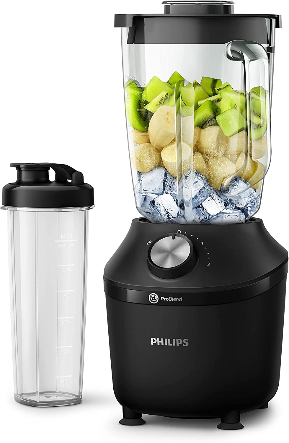 Philips Standmixer (450 Watt, ProBlend-Technologie, 1,9 Liter Kunststoffbehälter, inkl. Trinkflasche) schwarz