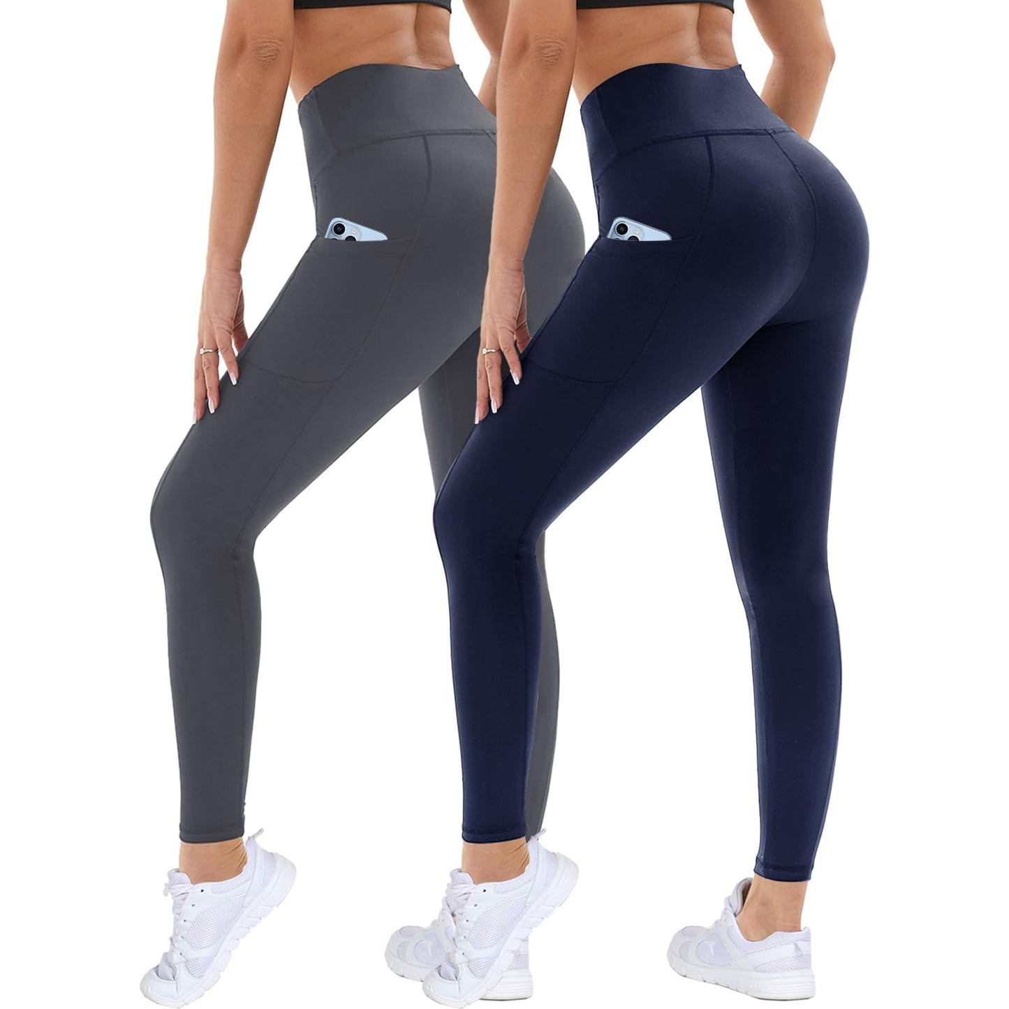 2-Pack Women’s High Waist Sport Leggings – With Pockets, Squat-Proof