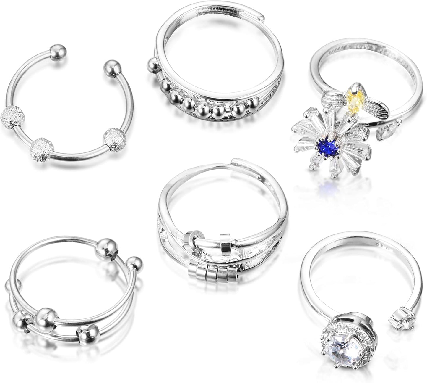 6-Piece Adjustable Anxiety Spinner Ring Set