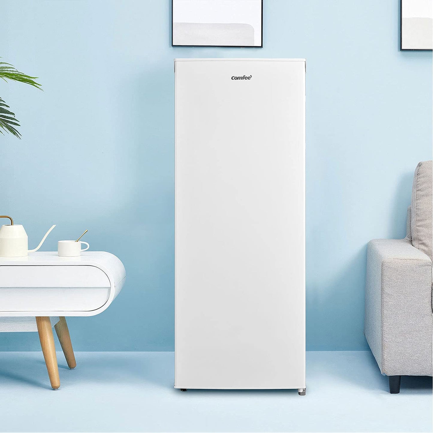 COMFEE' RCU60WH2(E) 60L Gefrierschrank senkrecht, 3 Fächer, Eintür, einstellbare Temperatur, umkehrbare Tür, leise, Freistehend, Weiß