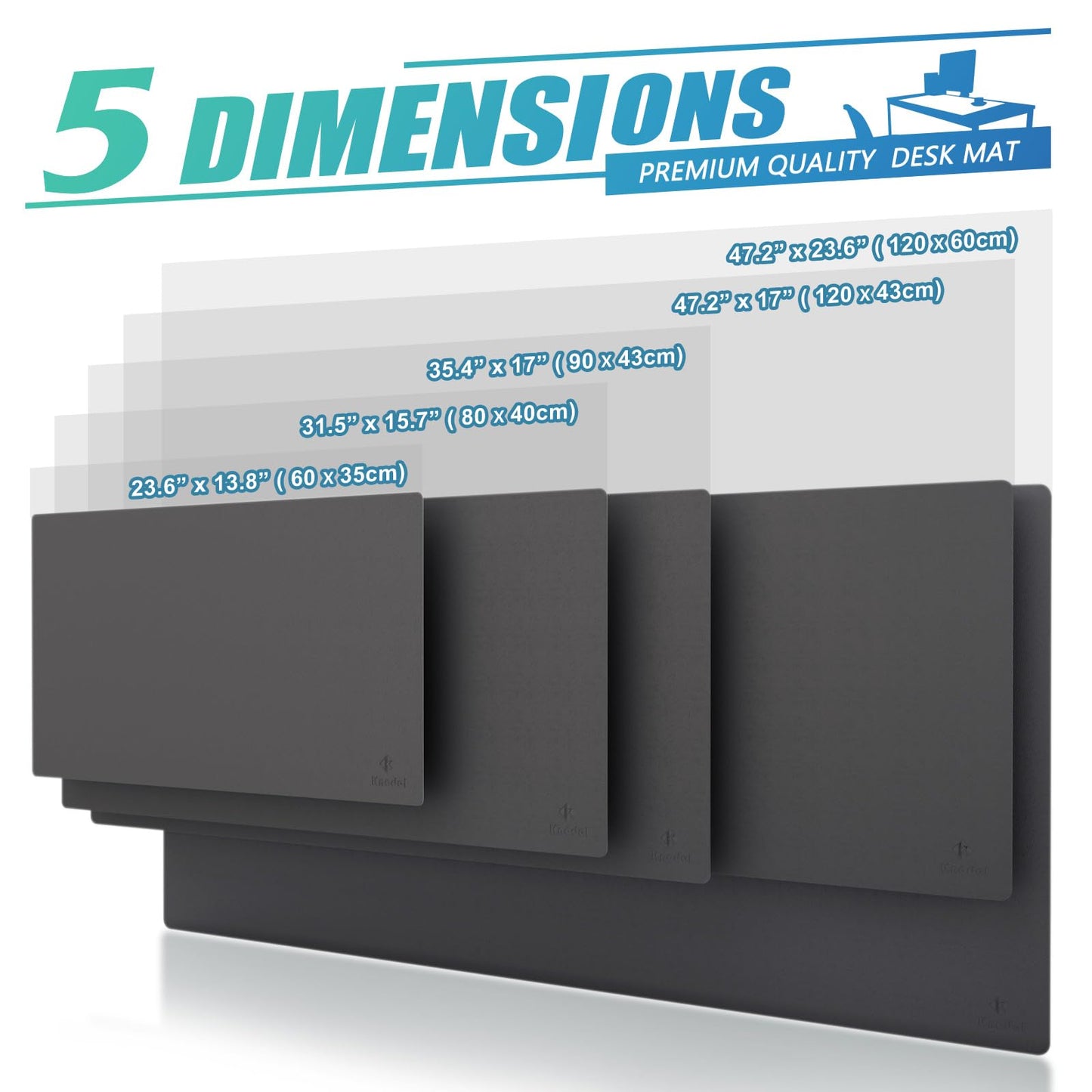 K KNODEL Tischunterlage, Schreibtischunterlage, 80 x 40cm PVC Tischunterlage, Laptop Tischunterlage, wasserdichte Schreibunterlage für Büro- oder Heimbereich, doppelseitig (Schwarz/Schwarz)
