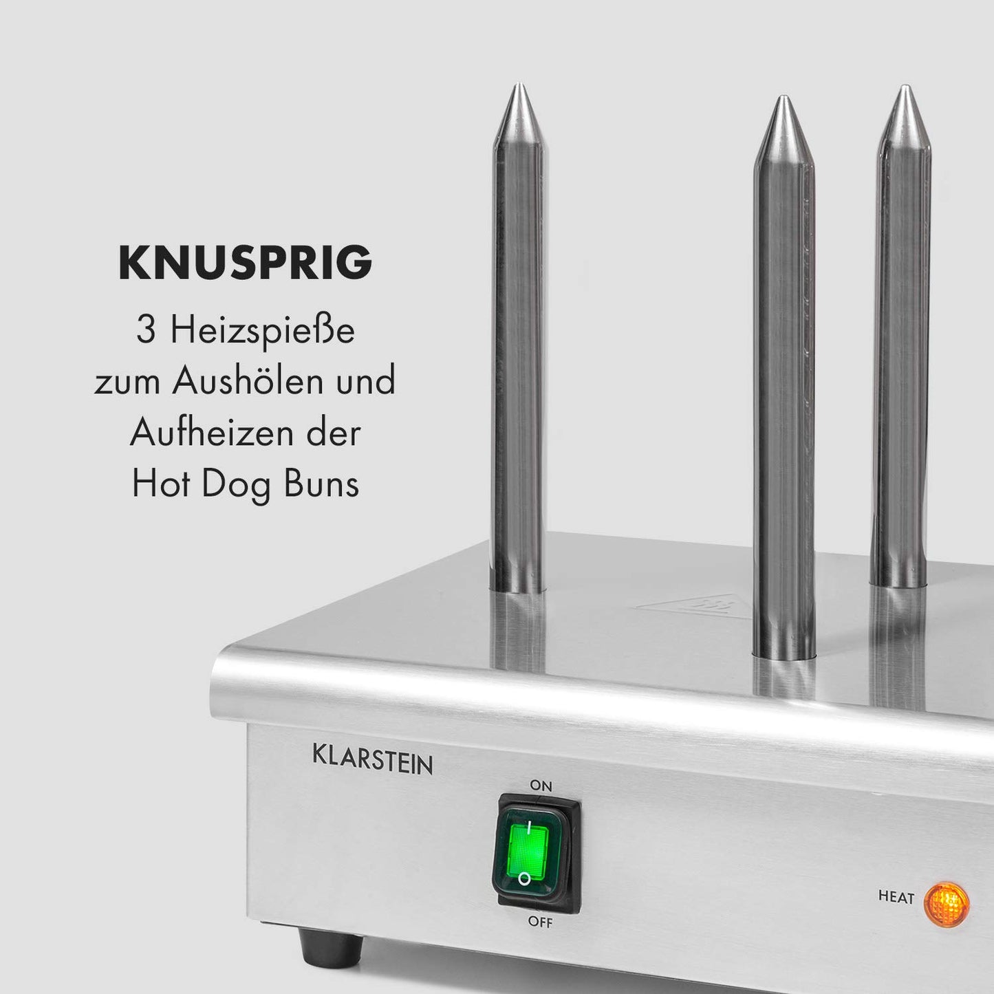 Klarstein Wurstfabrik Pro 550 Hot Dog Maker, 550 Watt, 2 Heizspieße, Temperaturregler 30-100 °C, Glaszylinder: Ø 20 cm, Edelstahlkäfig: Ø 17 cm, Edelstahlgehäuse,Profi Würstchenkocher, silber