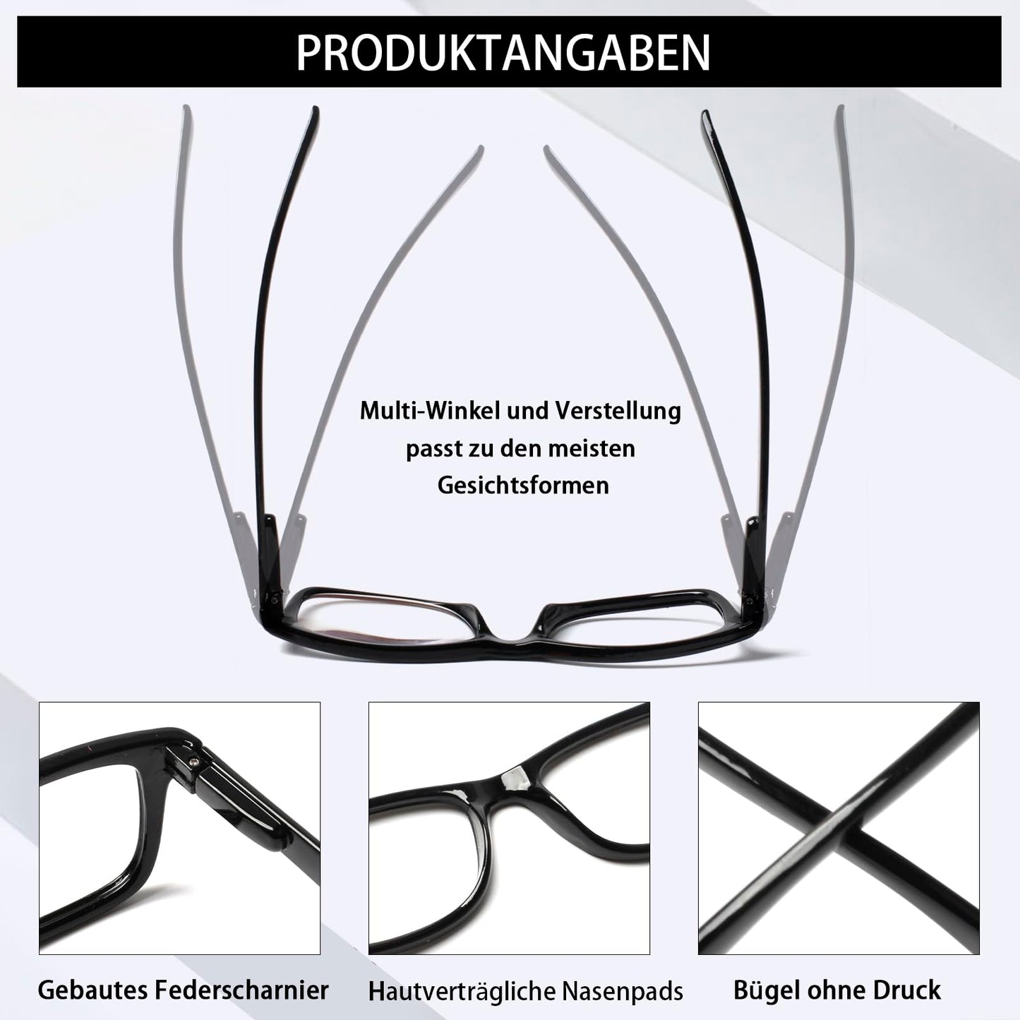 COJWIS 5 Pack Lesebrille Blaulichtfilter Brille Herren Damen Schwarz Leser Computer Brillen Feder Scharnier Lesebrillen (5 Schwarz, 2.75, Dioptrien)