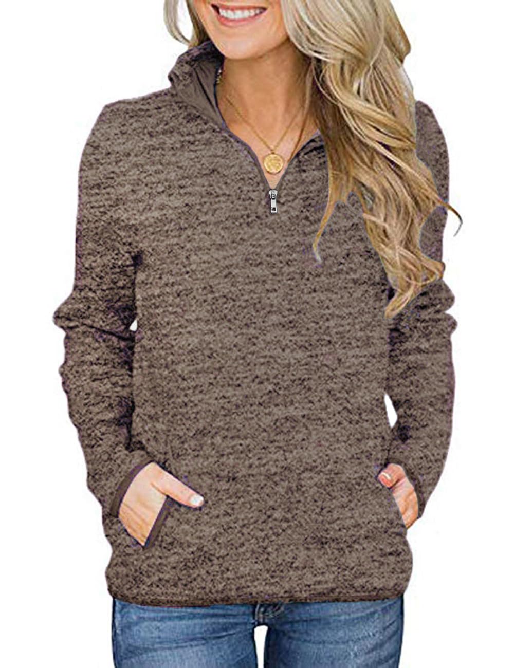 iWoo Women’s 1/4 Zip Pullover Sweatshirt – Casual Long Sleeve Top