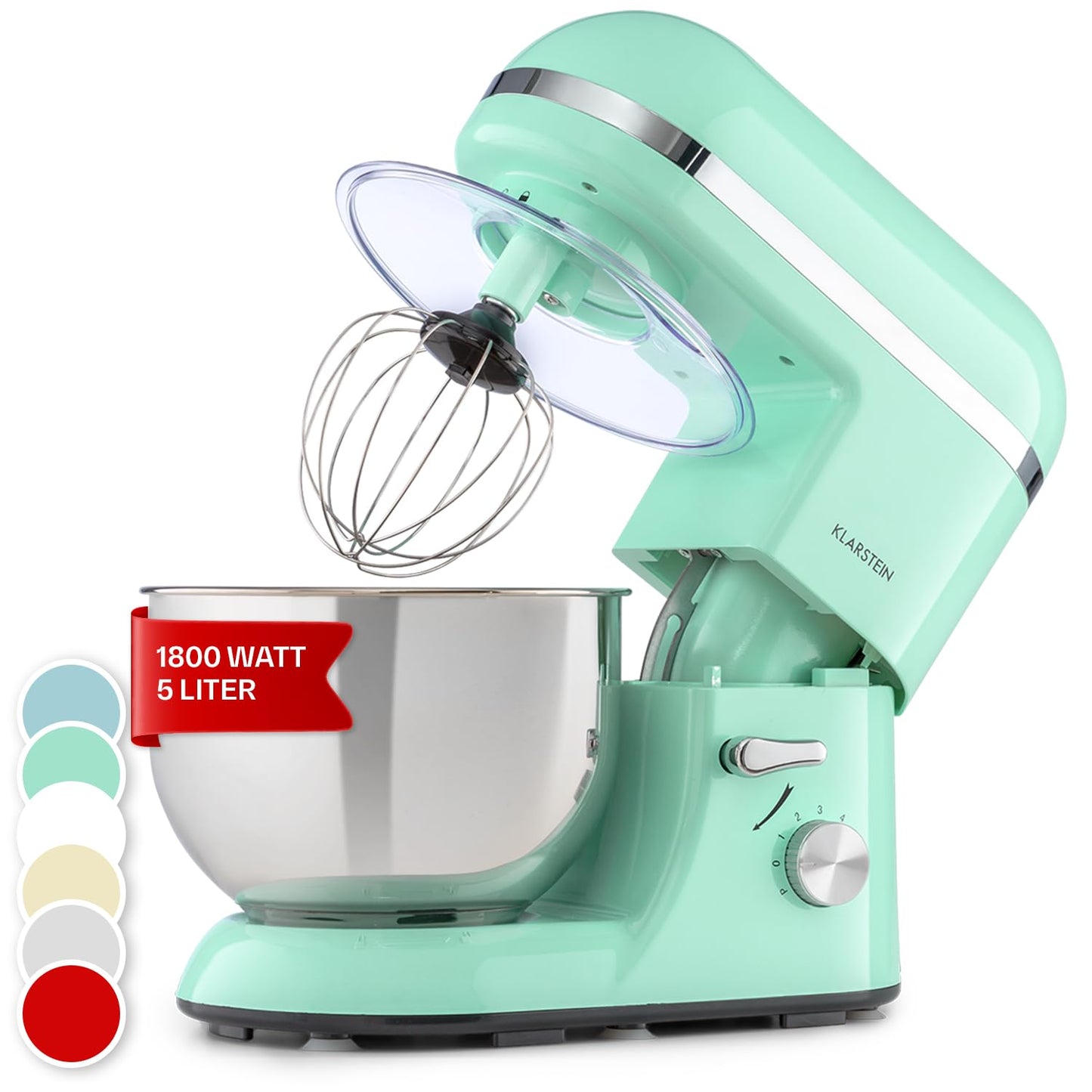 Klarstein Küchenmaschine, Knetmaschine mit 5L Schüssel, 1800W Profi Küchenmaschine mit Knethaken und Schneebesen, Universal Küchenmaschine mit 6 Stufen, Teigmaschine zum Rühren, Kneten und Aufschlagen