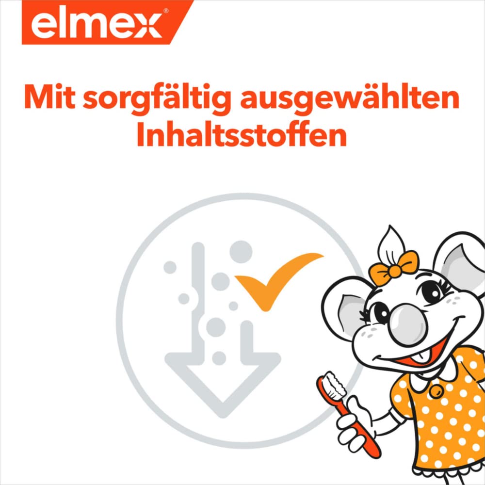elmex Kinderzahnpasta 2-6 Jahre 50 ml – kindgerechte Zahnreinigung für hochwirksamen Kariesschutz – mit Aminfluorid für einen Dreifach-Schutzmechanismus