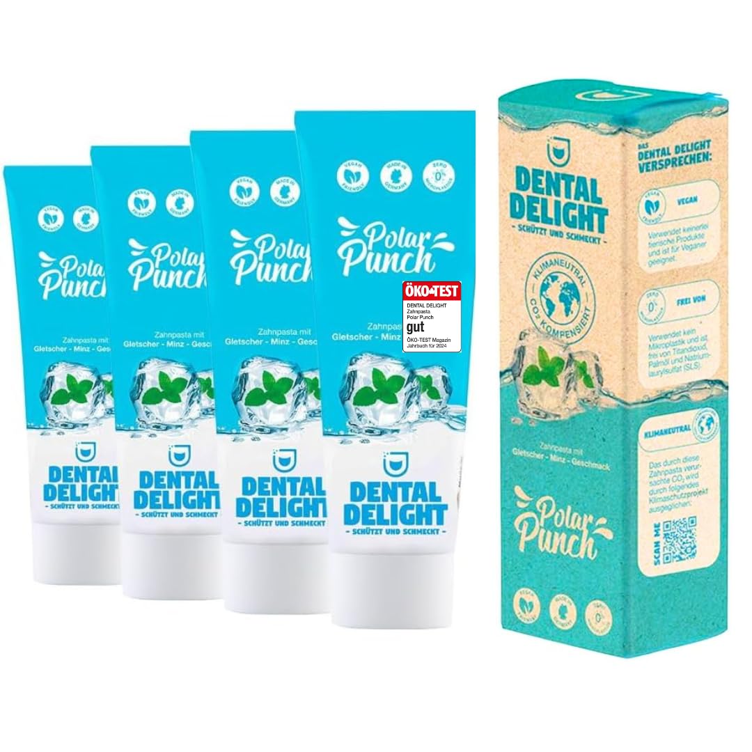 DENTAL DELIGHT Polar Punch Zahnpasta (TESTSIEGER), Vegane Zahnpasta mit Geschmack, Zahncreme (Minze, 4er Pack)