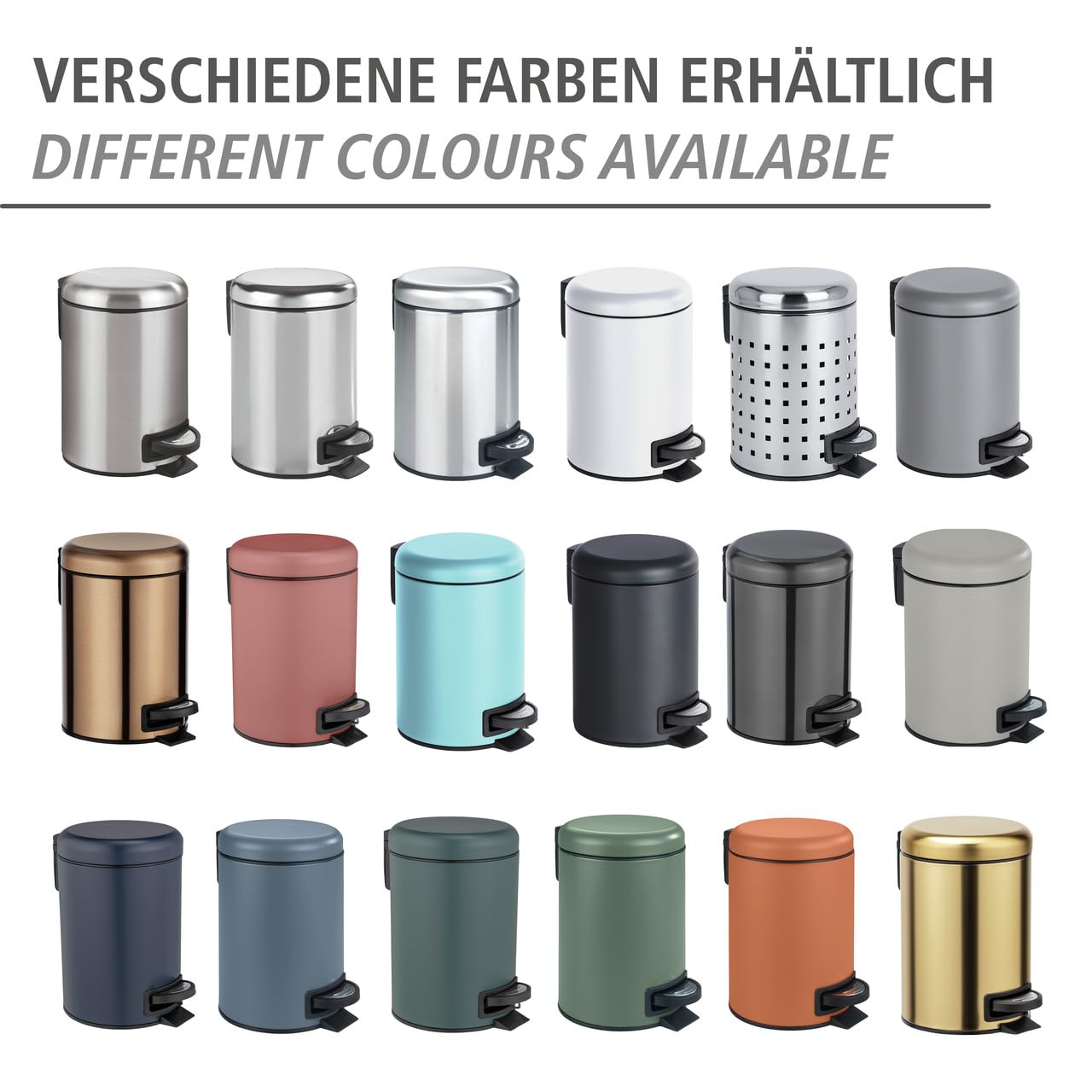 WENKO Treteimer Mod. Leman 3 Liter mit herausnehmbarem Einsatz aus lackiertem Stahl ideal für Badezimmer oder Küche 17 x 25 x 22,5 cm Schwarz matt
