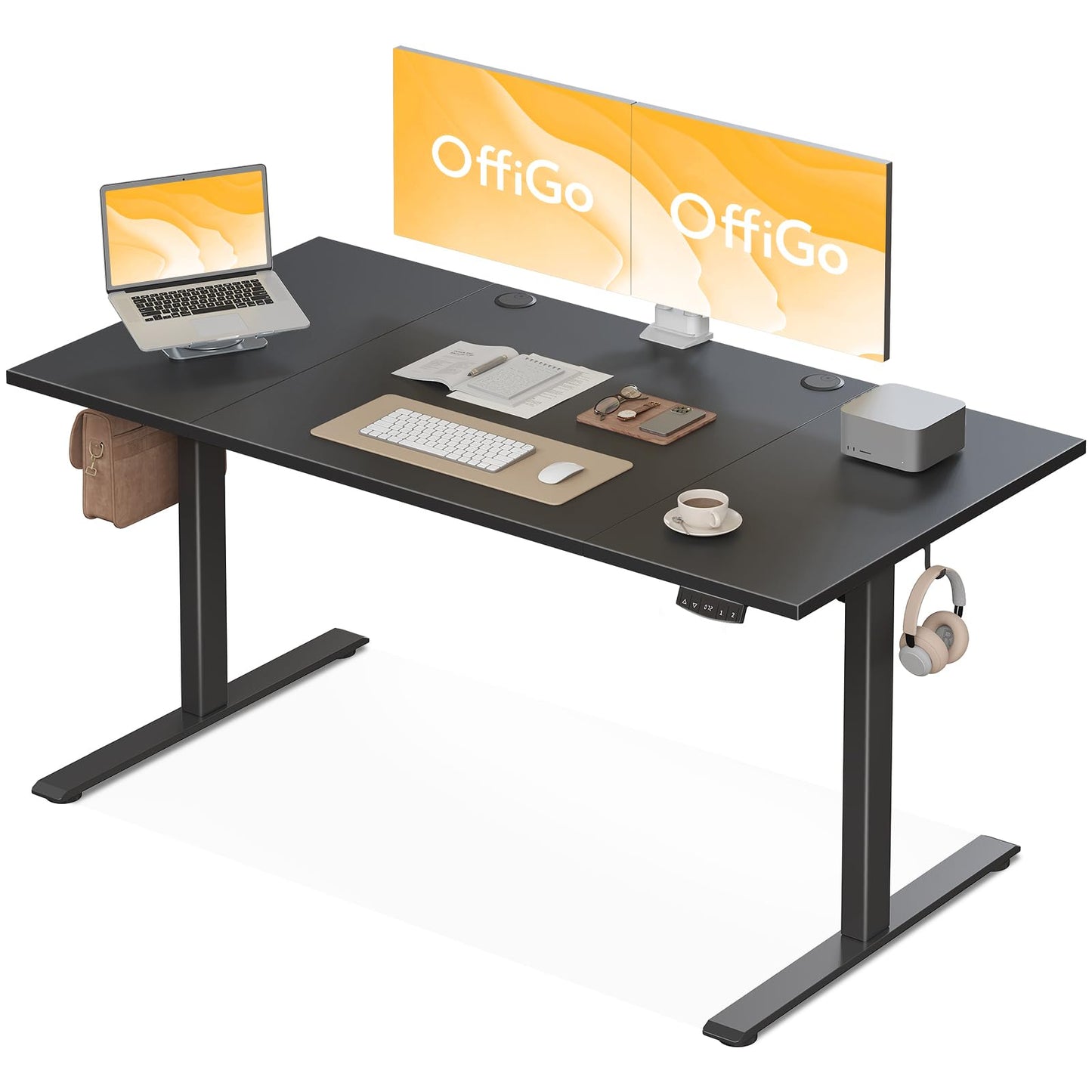 OffiGo Höhenverstellbarer Schreibtisch, 120 cm Elektrischer Schreibtisch, Ergonomischer Tisch mit Memory-Funktion, Gaming Tisch Höhenverstellbar, Moderner Computertisch für Zuhause und Büro, Weiß