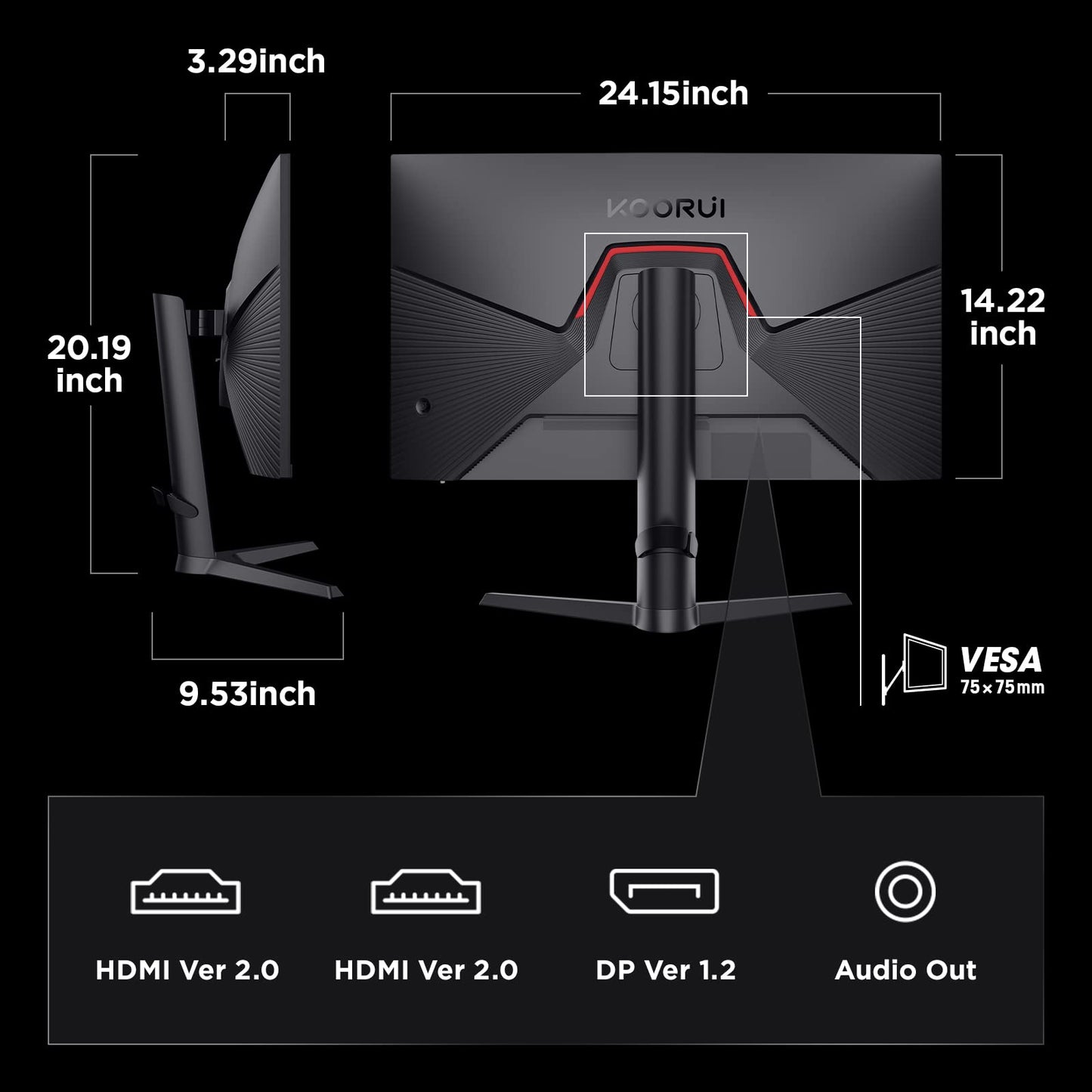 KOORUI Gaming Monitor 27 Zoll, 170Hz, IPS, 2K QHD(2560 x 1440p), HDR 400, 1ms, Adaptive Sync, DisplayPort, HDMI, 100% sRGB, Höhenverstellbar, Augenpflege, VESA 75x75