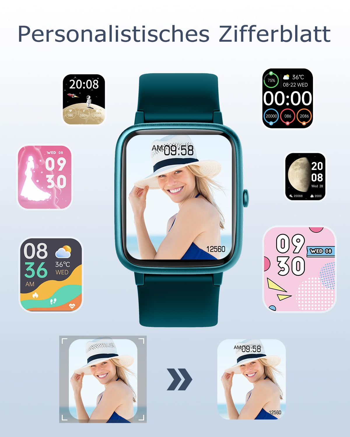 GRV Smartwatch für Damen Herren mit Telefonfunktion,Fitnessuhr mit Pulsmesser SpO2 Schlafmonitor Schrittzähler IP68 Wasserdicht,Multi Sportmodi Smart Watch Fitness Tracker für iOS Android Handy