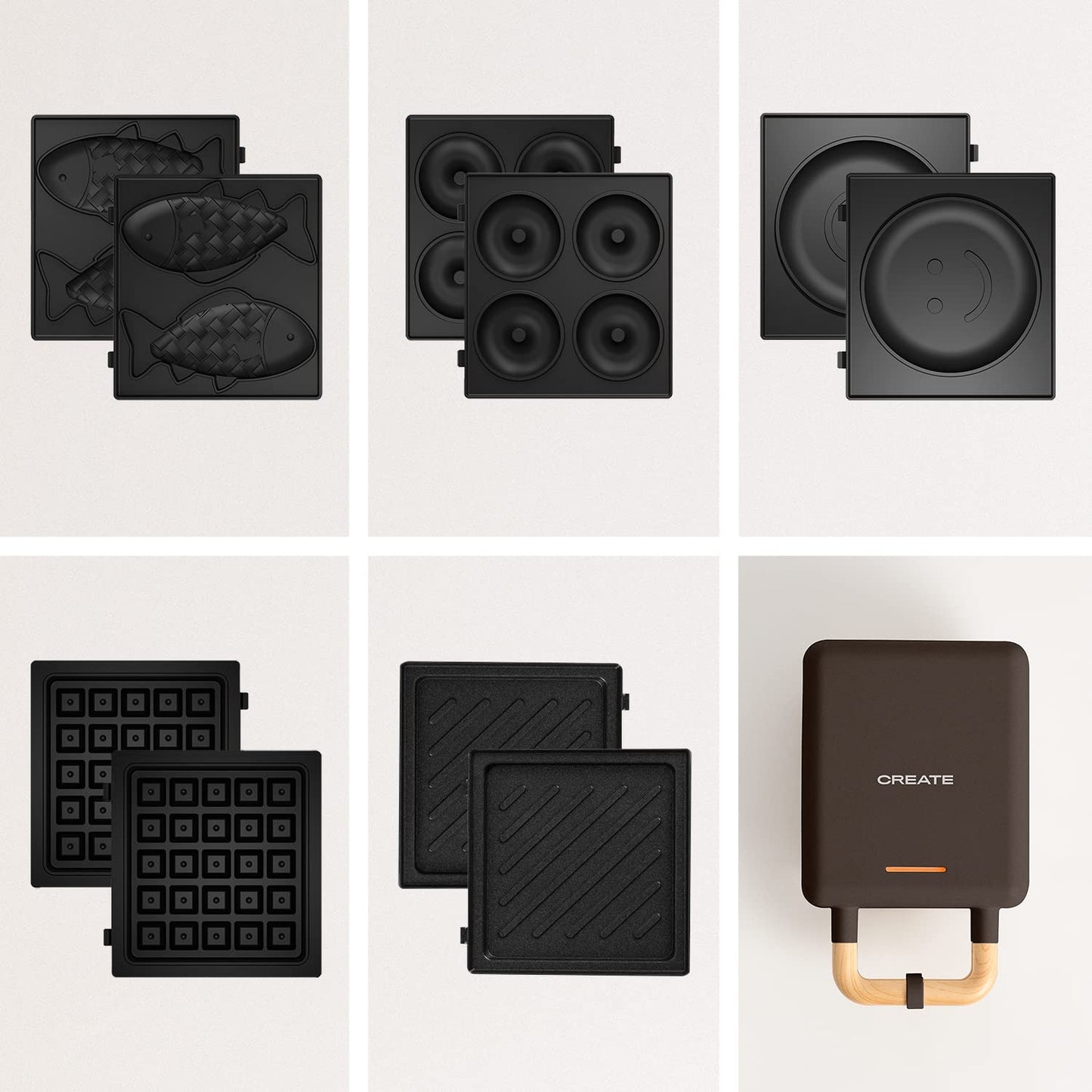 CREATE/STONE STUDIO/Sandwichmaker und Waffeleisen in Rosa-Barbie / 2 austauschbare Antihaftplatten, 1 Scheibe, 100º Offnung, BPA-frei, 105º Öffnung, Cool-Touch-Griff, 600W