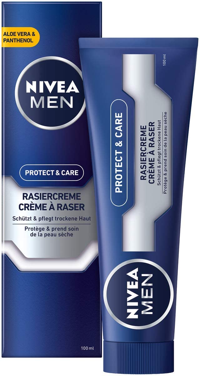 Nivea Men Protect & Care Shaving Cream in 1 Pack (1 x 100 ml) with Creamy Foam for a Gentle Shave, Skin-Friendly Shaving Cream for Men