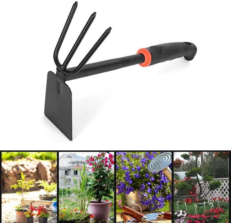 Garten-Kombihacke, zum Lockern und Jäten, rutschfester Griff, Doppelhacke für Garten, Töpfe, Balkonkästen, Blumenbeete