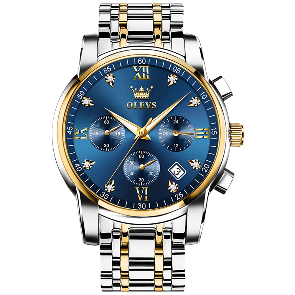 OLEVS Uhren Herren, Edelstahl Analoger Quarzuhr, Multifunktionale Diamanten Herrenuhren, Klassisches Luxuskleid Herrenuhr