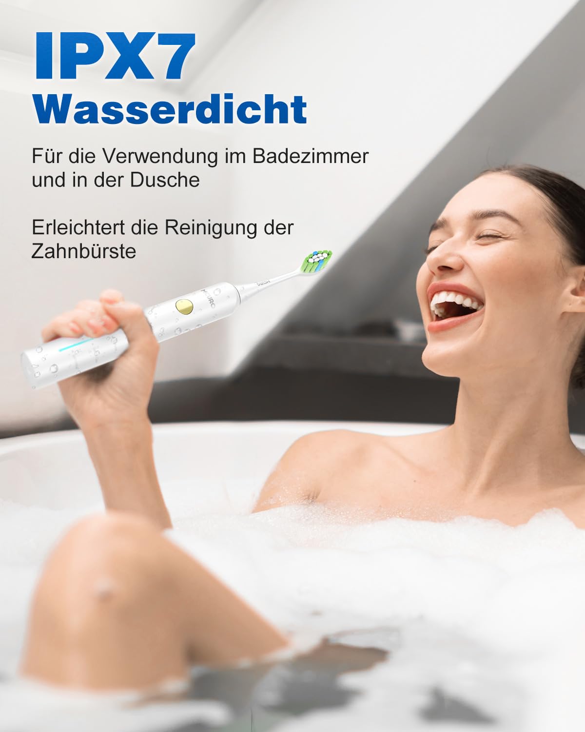 Elektrische Zahnbürste, Schallzahnbürste, Zahnbürste Elektrisch 45000VPM, Aufhellung Der Zähne In 1 Woche, 120 Tage Akkulaufzeit, Batteriestandsanzeige, 6 DuPont-Bürstenköpfe, 5 Modi, Timer, Schwarz