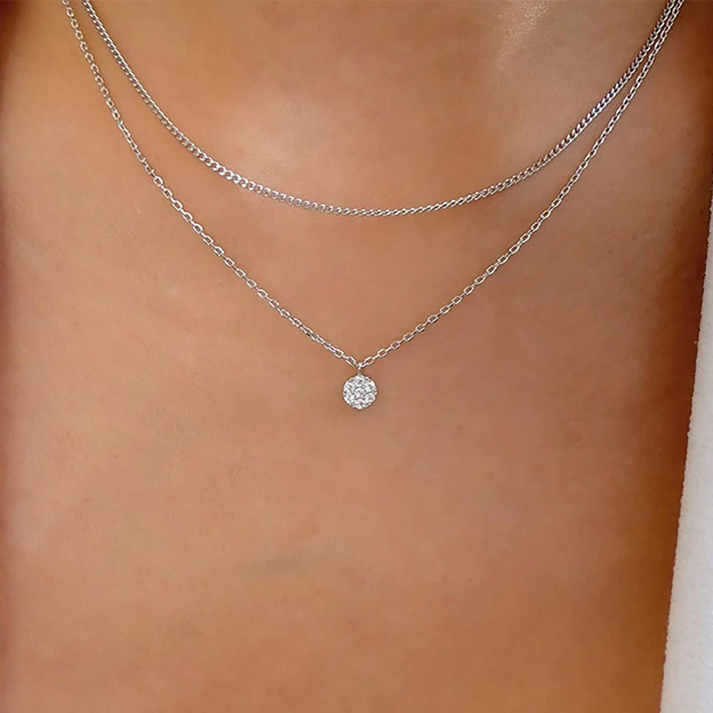 TseenYi Layered CZ Crystal Pendant Necklace