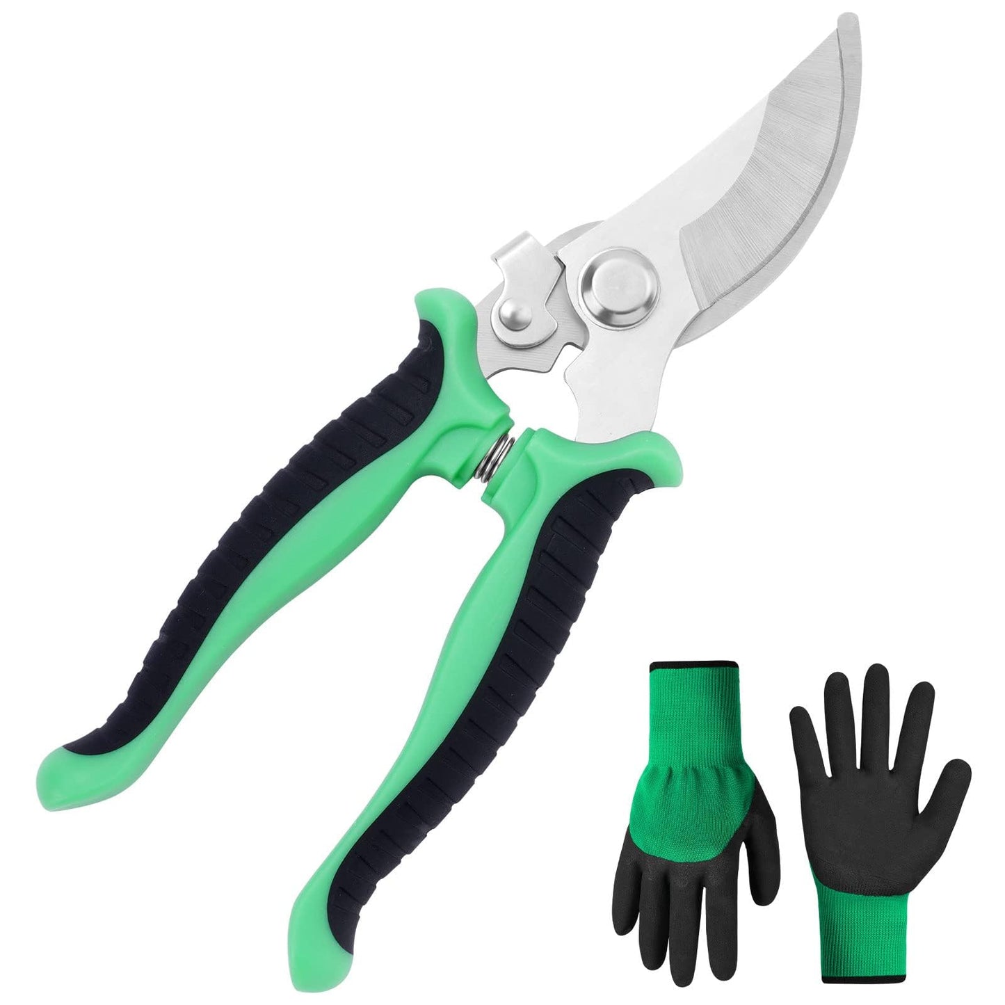 OFFCUP Gartenschere, Bypass Baumschere Bequeme, Stahl-klingen Blumenschere Und Ein Paar Grüne Handschuhe, Antihaftbeschichtet Rebschere, Edelstahl-klingen Rosenschere Für Frische Äste Und Zweige